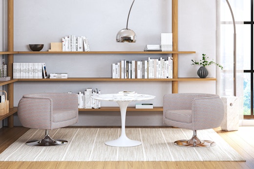 Saarinen Lounge Height Table with Carrara marble top and white rilsan base