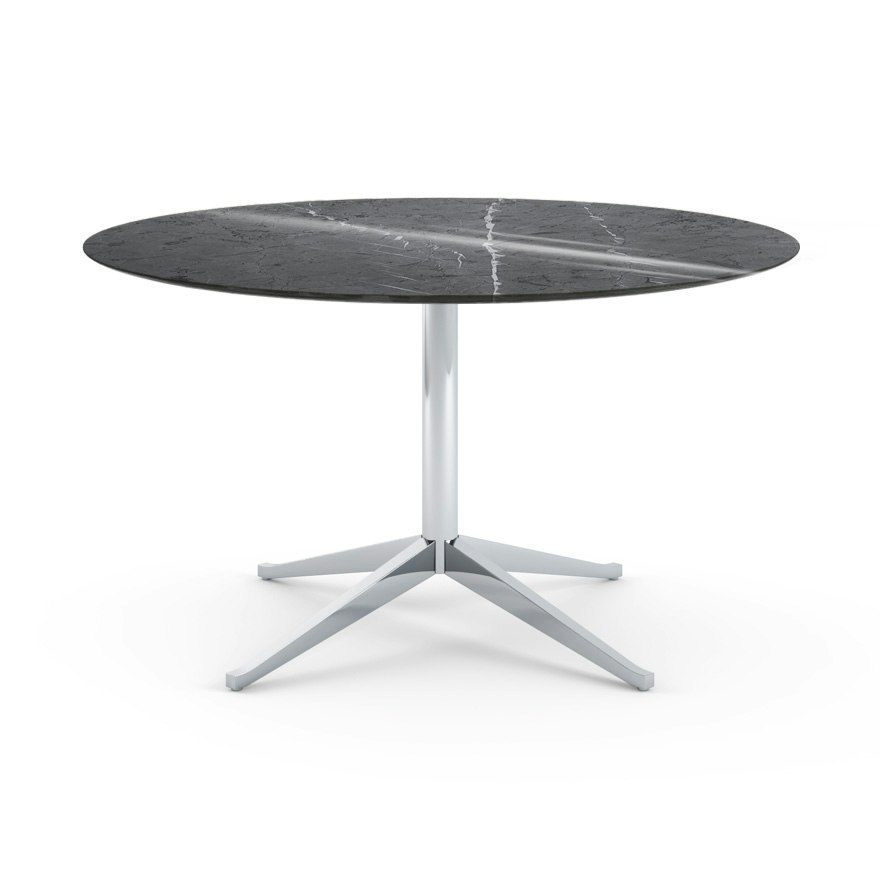 Florence Knoll Table Desk - Round, 54", Polished Grigio Marquina, Polished Chrome