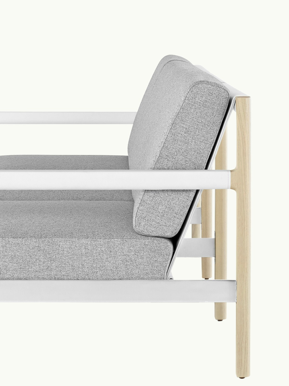 Profile view of a Brabo Sofa upholstered in a Clare textile.