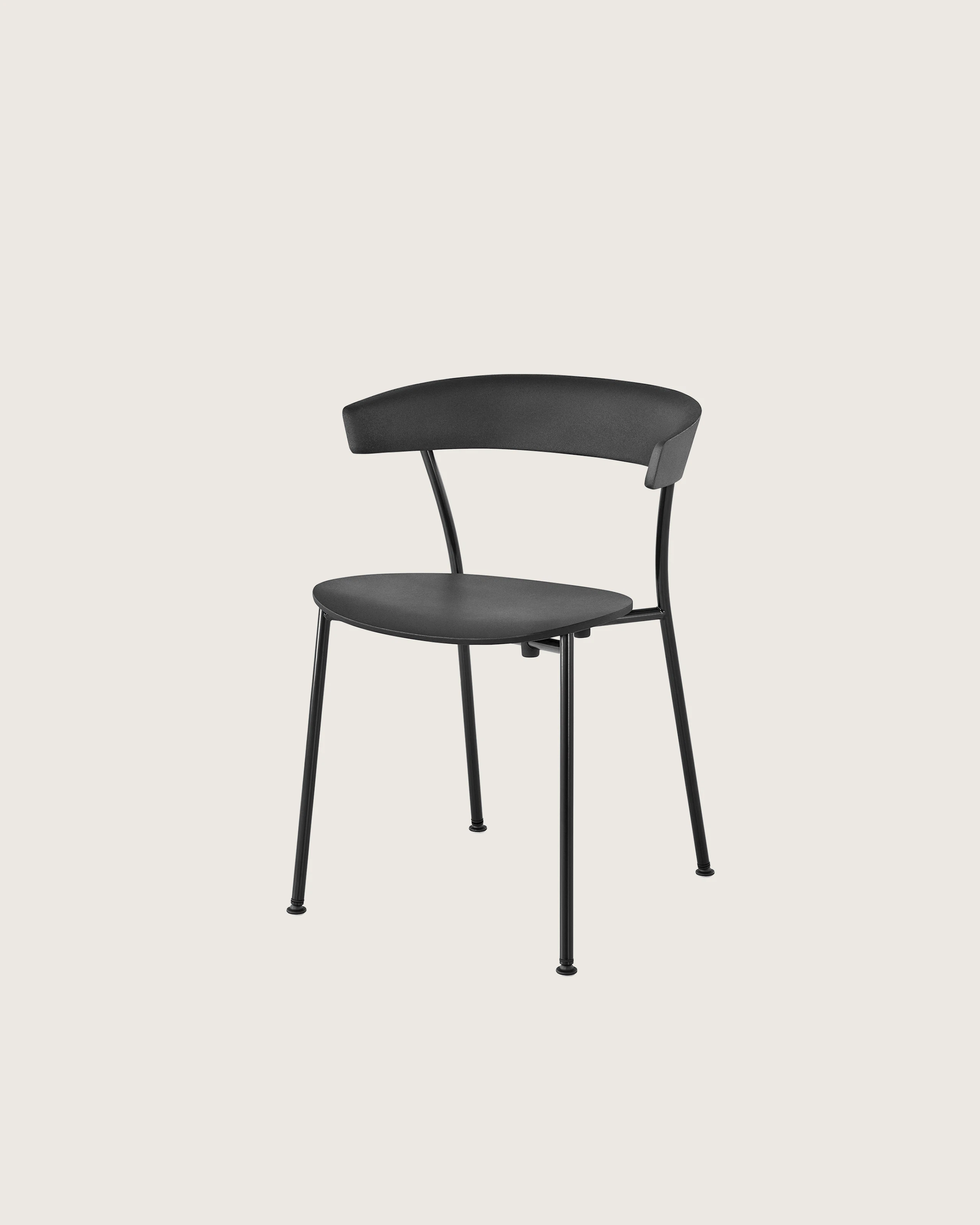 A Leeway Chair with a black polyurethane seat and back.