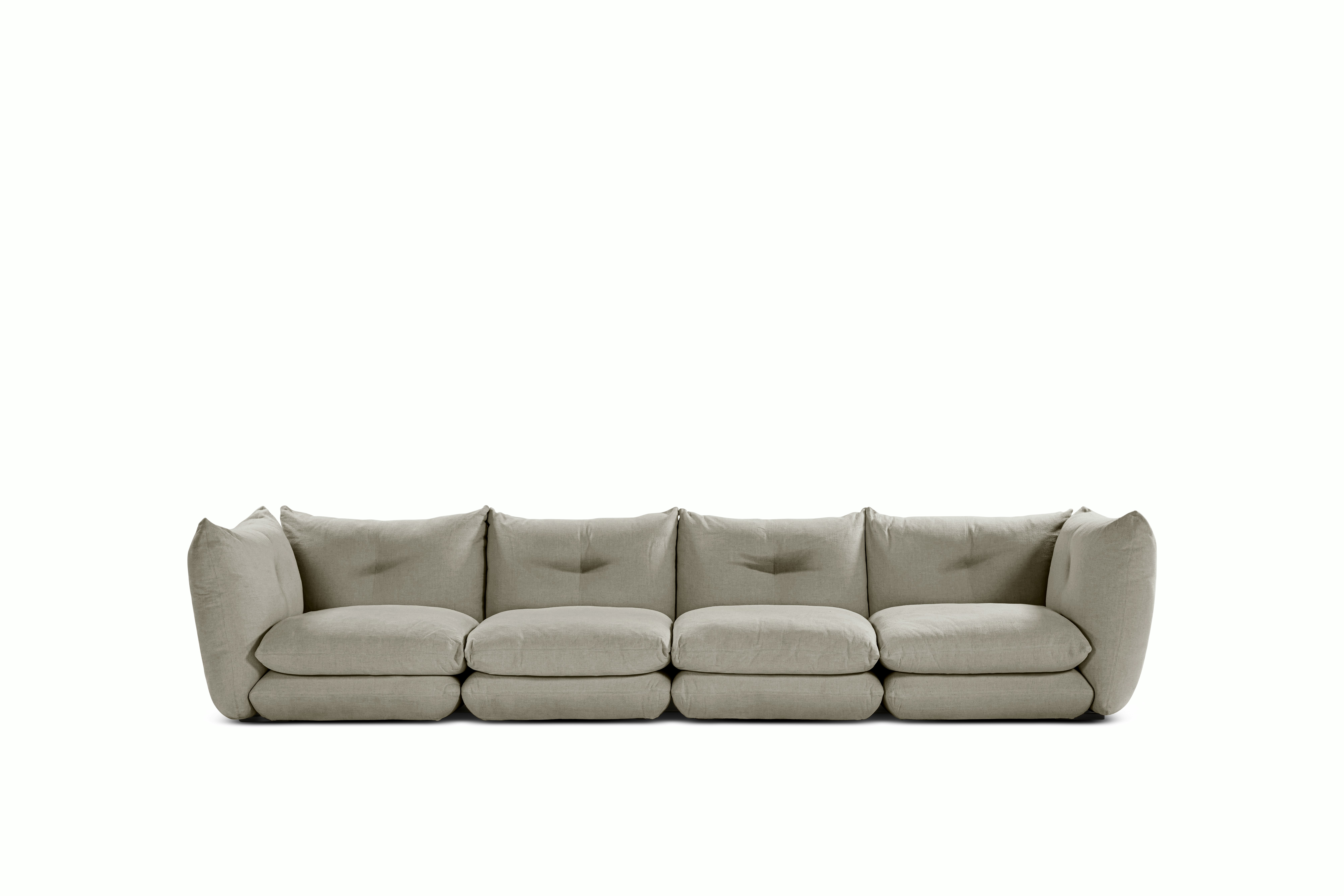 A Perron Pillo Sofa in Tin viewed from the front.