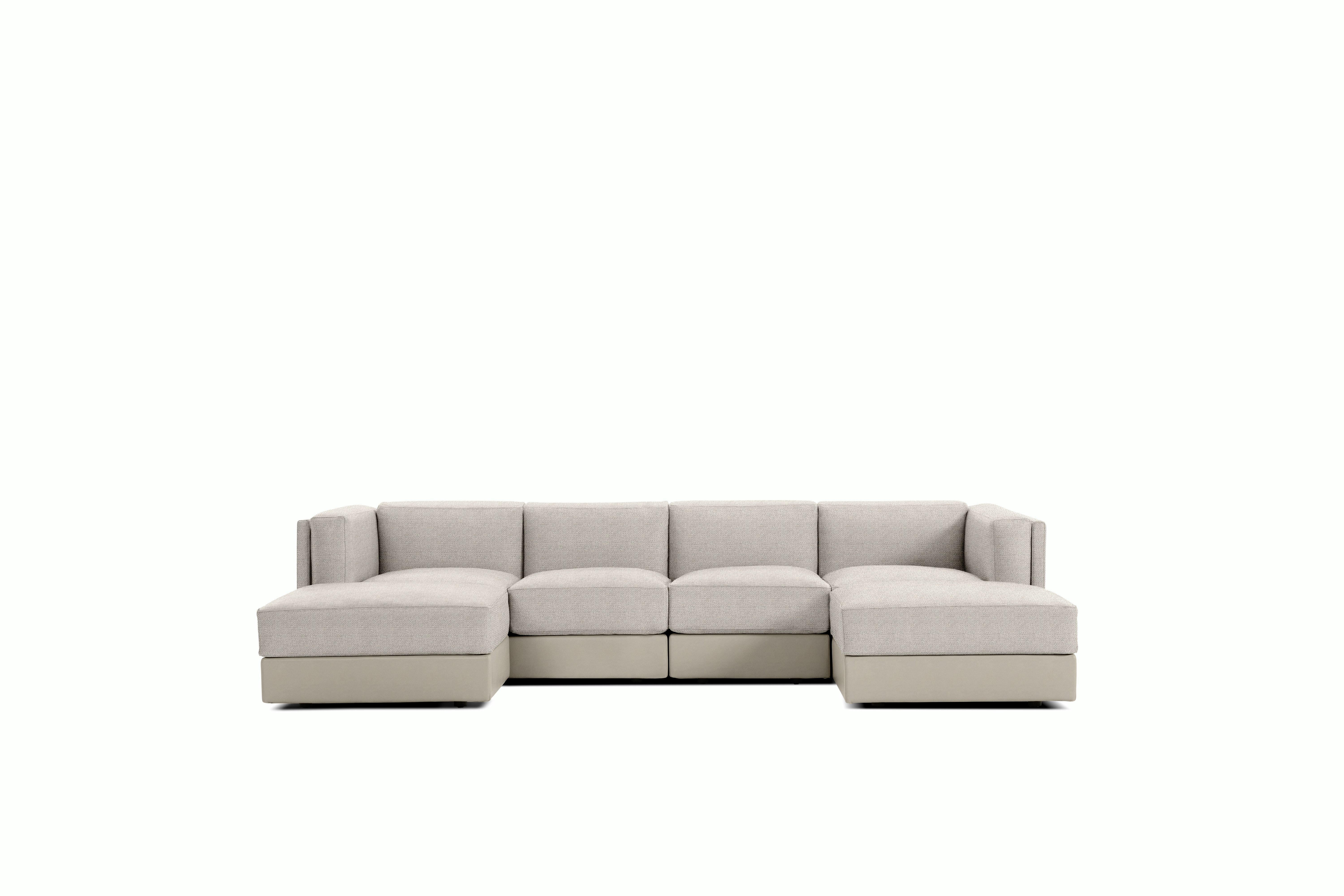 Symme Double Chaise Sectional - Leather Frame,  Prone Leather,  Timbre,  Pebble Weave,  Buff