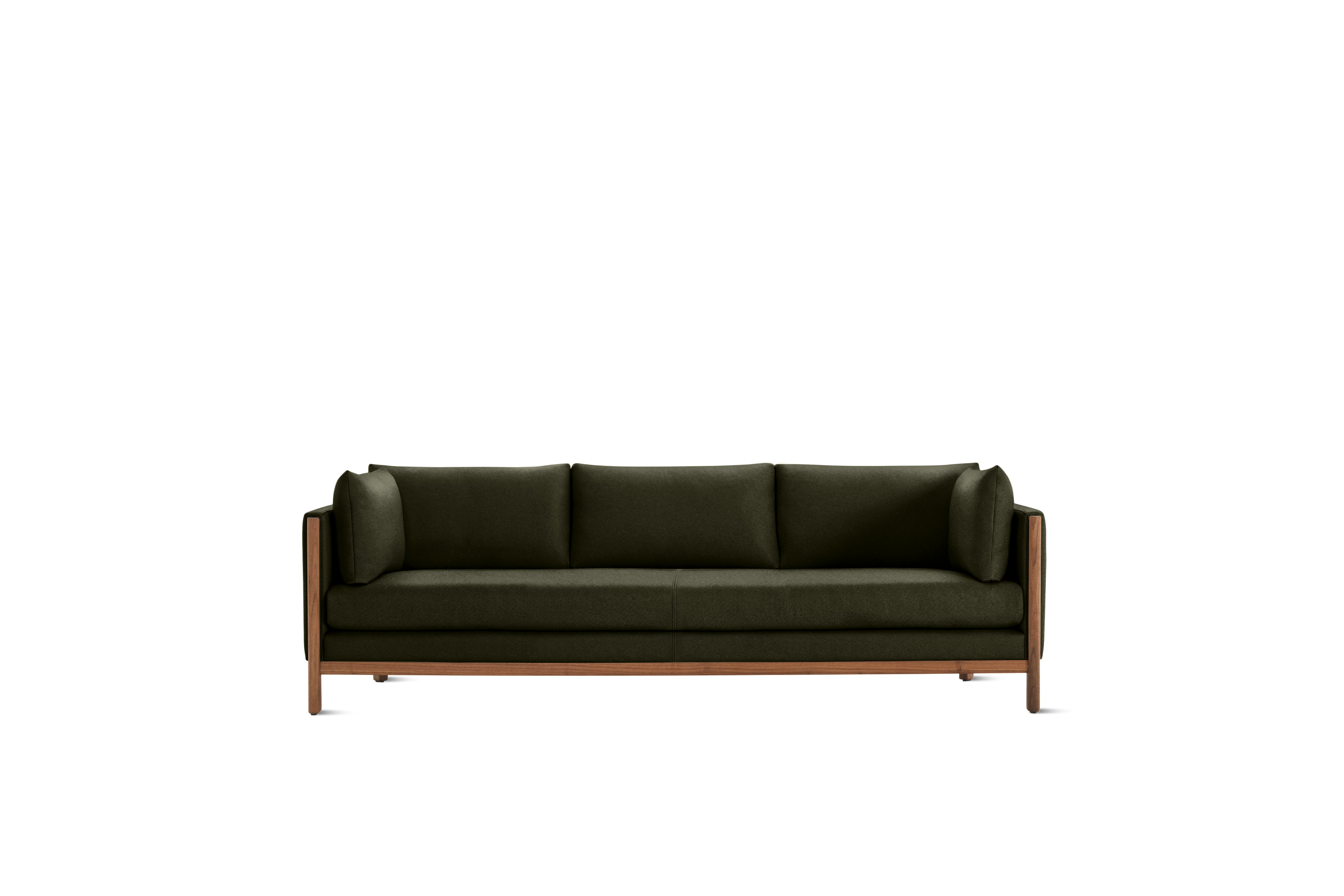Emmy Sofa, 92 In, Crypton Sintra Velvet, Olive, Walnut