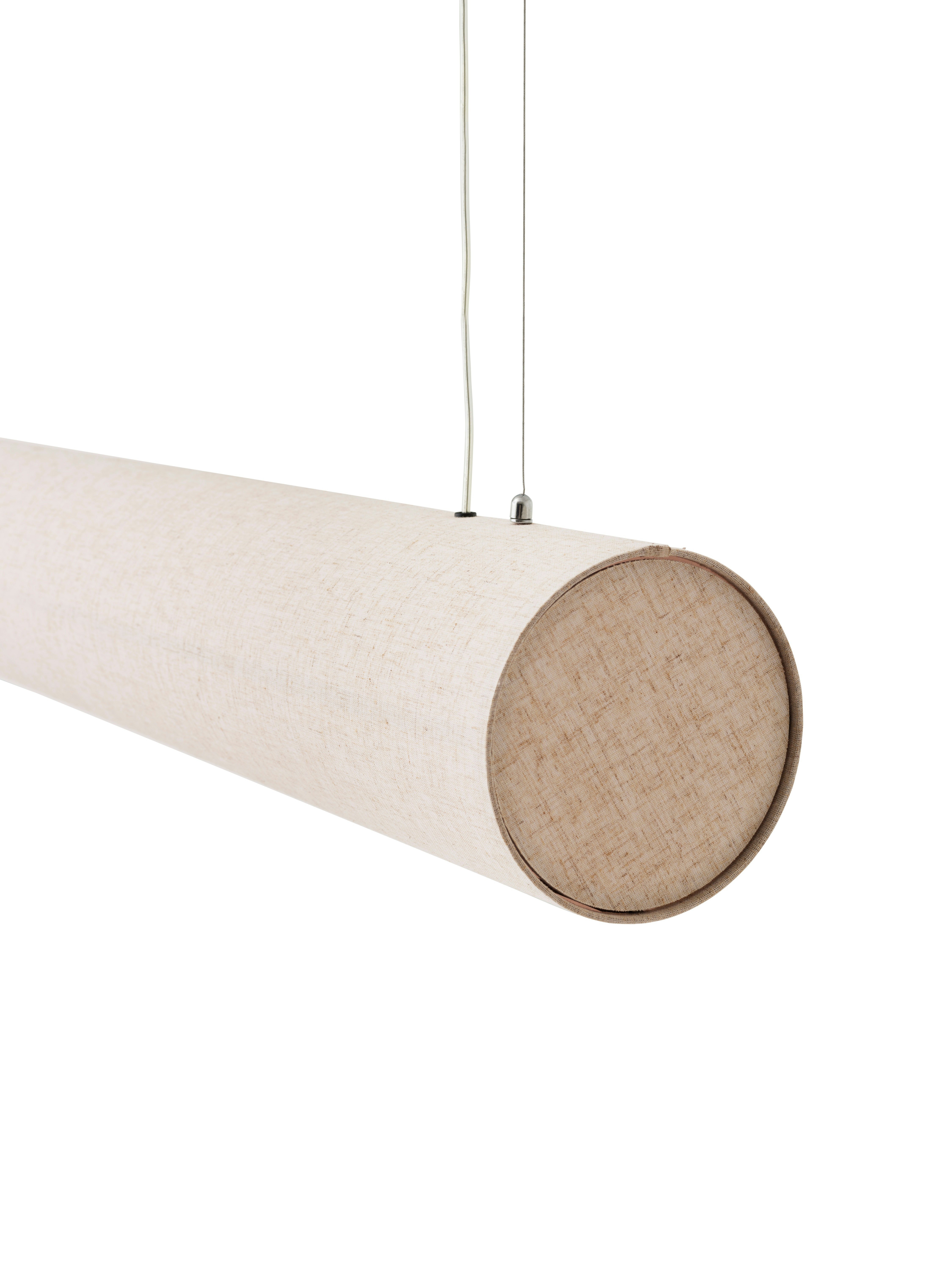 A detail view of a Hashira Linear Pendant Lamp: Ivory.