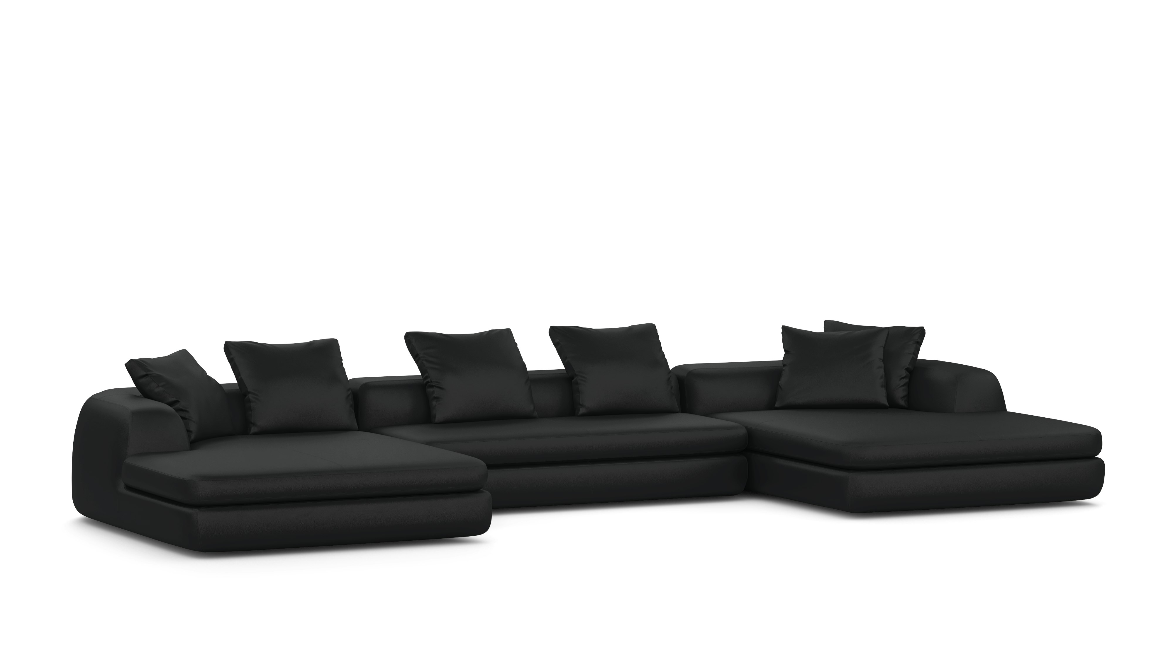 A Atlason Americano Double Wide Chaise Sectional in obsidian Viewed from the front.