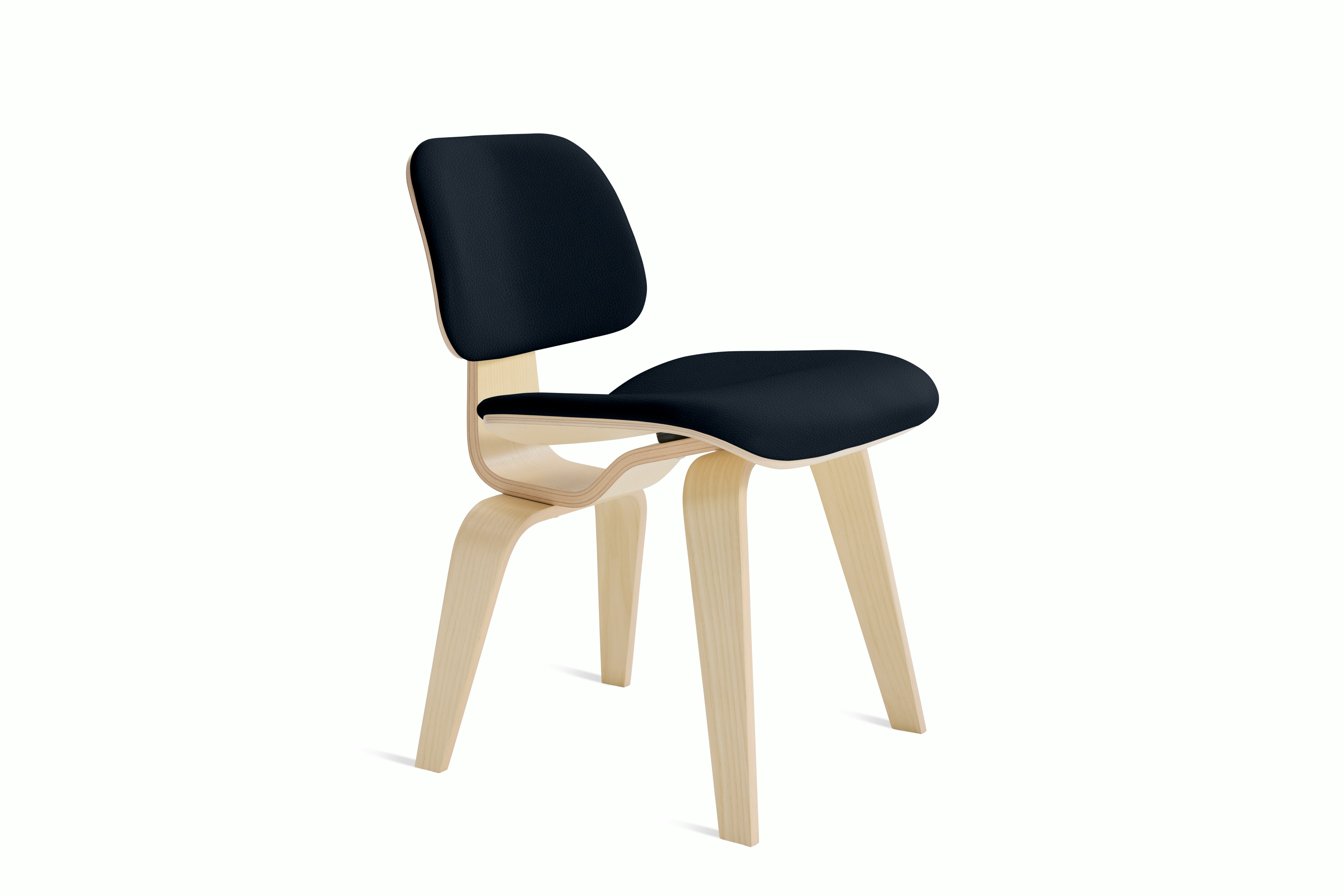 Eames Molded Plywood Dining Chair Wood Base (DCW) in White Ash,  Prone Leather,  Sail