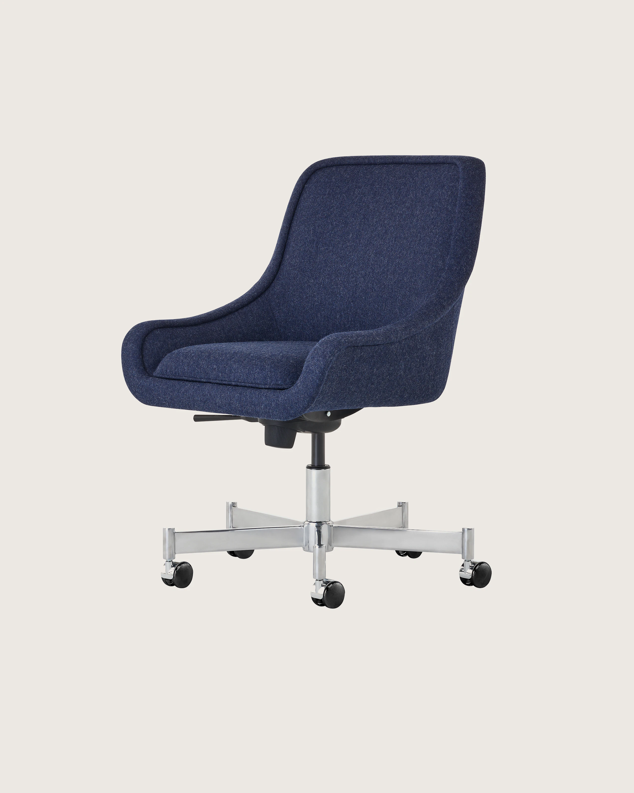 Bumper Conference Chair with low arms and five star base with casters.