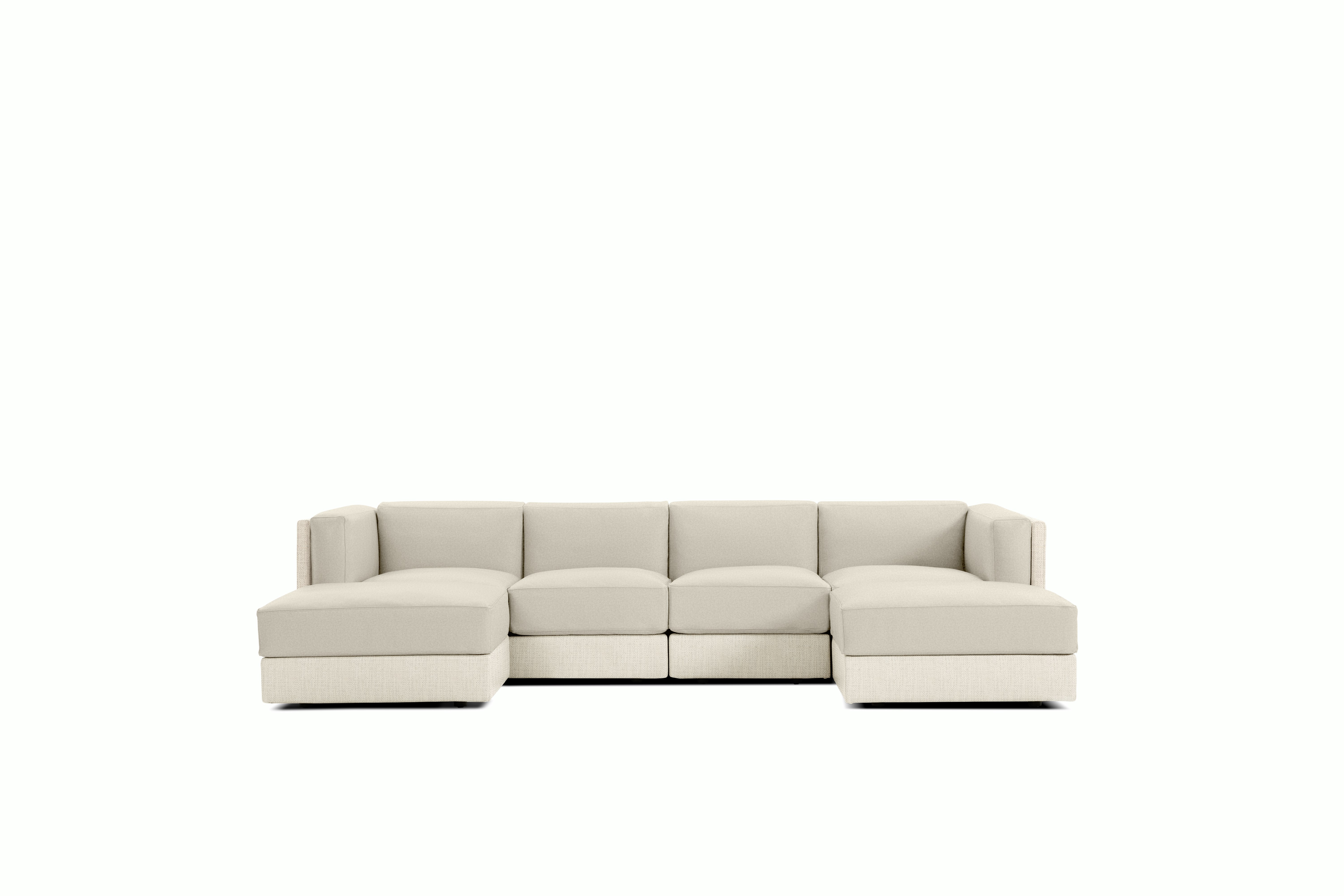 Symme Double Chaise Sectional - Fabric Frame,  Pebble Weave,  Ecru,  Pecora,  Cream