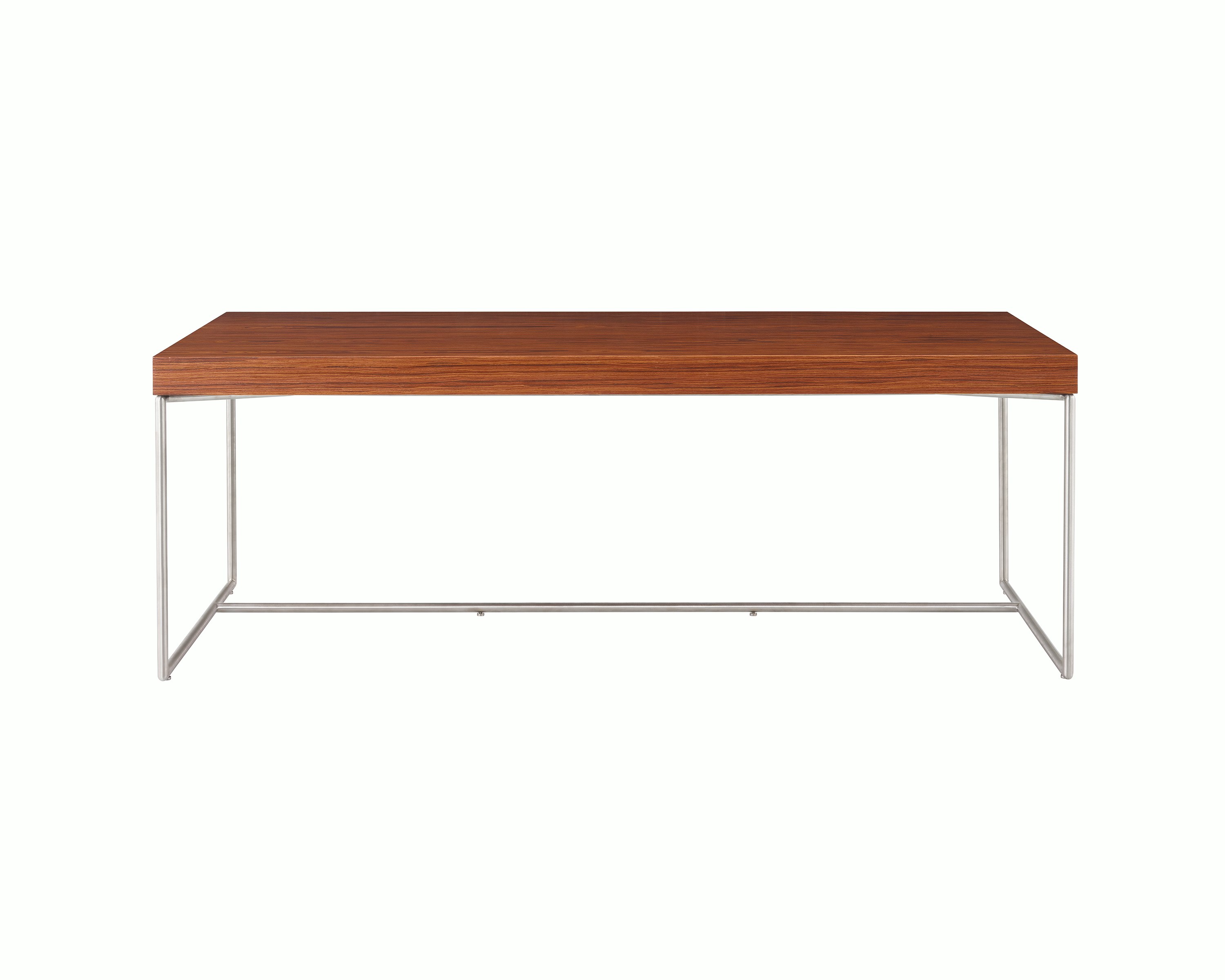 A Domino Desk with wood top and metal base.