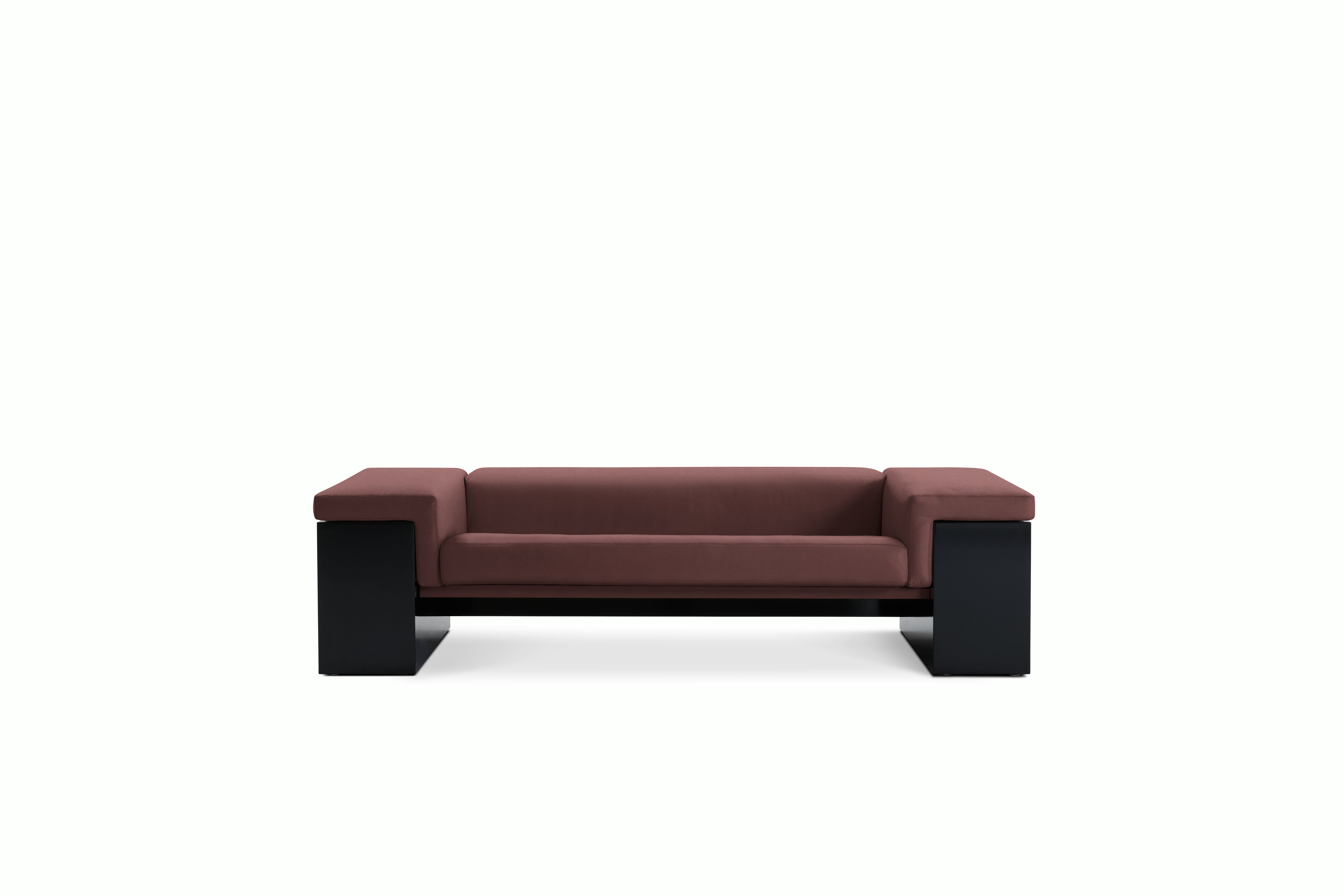 A Brigadier Sofa in Appalachian and Black viewed from the front.
