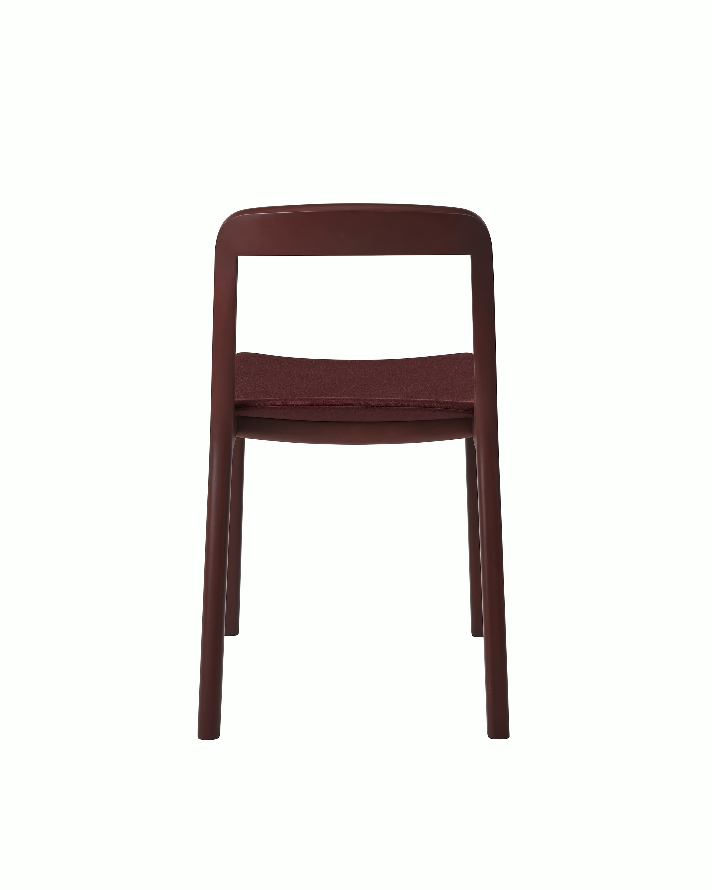 Lijn Side Chair by Carole Baijings for Geiger in Red Clay frame upholstered with Maharam Valor in Saloon, back view on a white sweep.