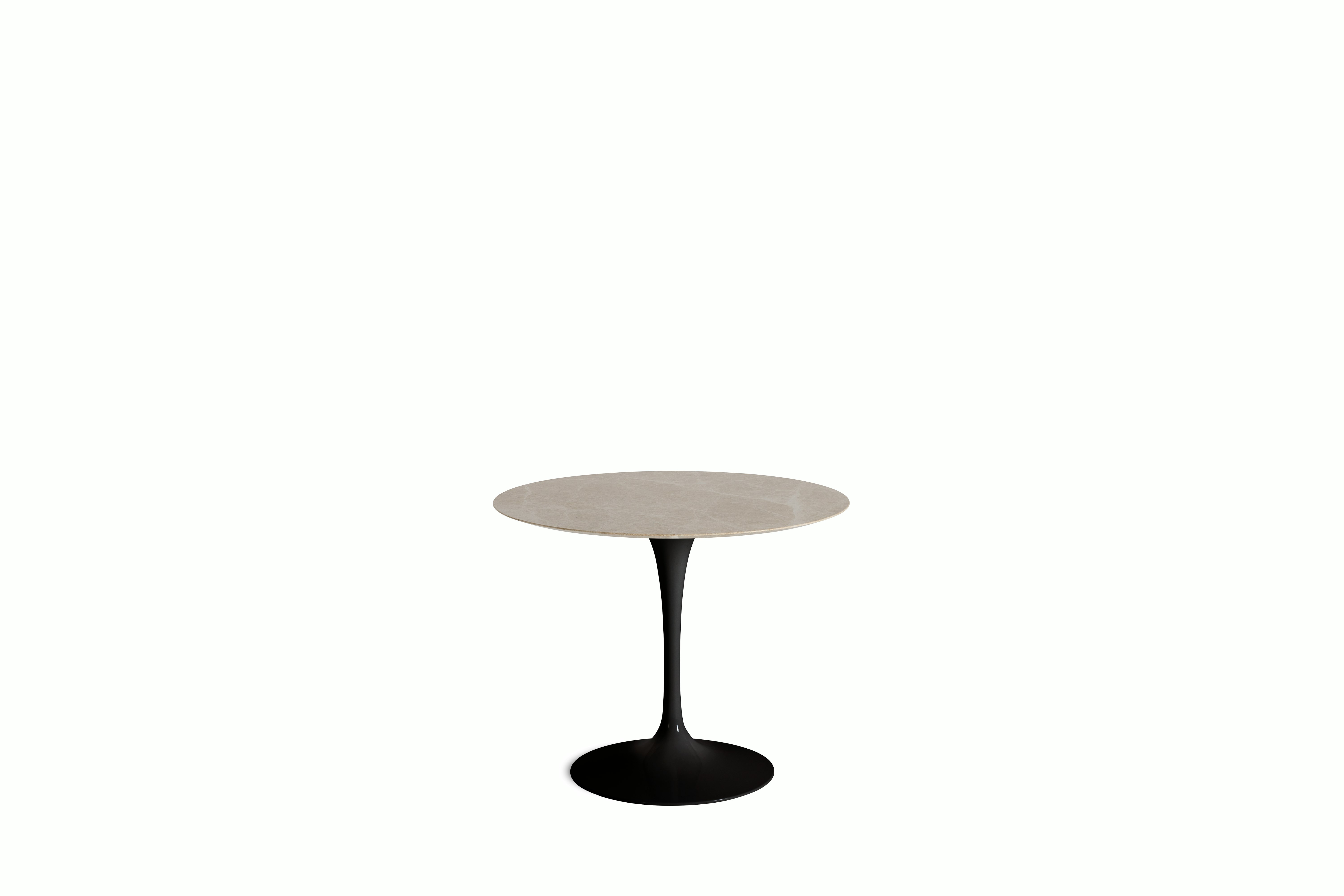 Saarinen Dining Table - Round, 35 Inch, Polished Coated Marble, Emperado Light, Black Base