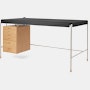 AJ52 Desk - 55.1x27.6, Black Leather / Oiled Oak