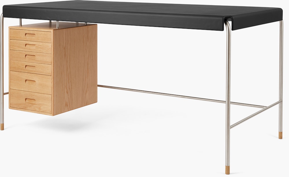 AJ52 Desk - 55.1x27.6, Black Leather / Oiled Oak
