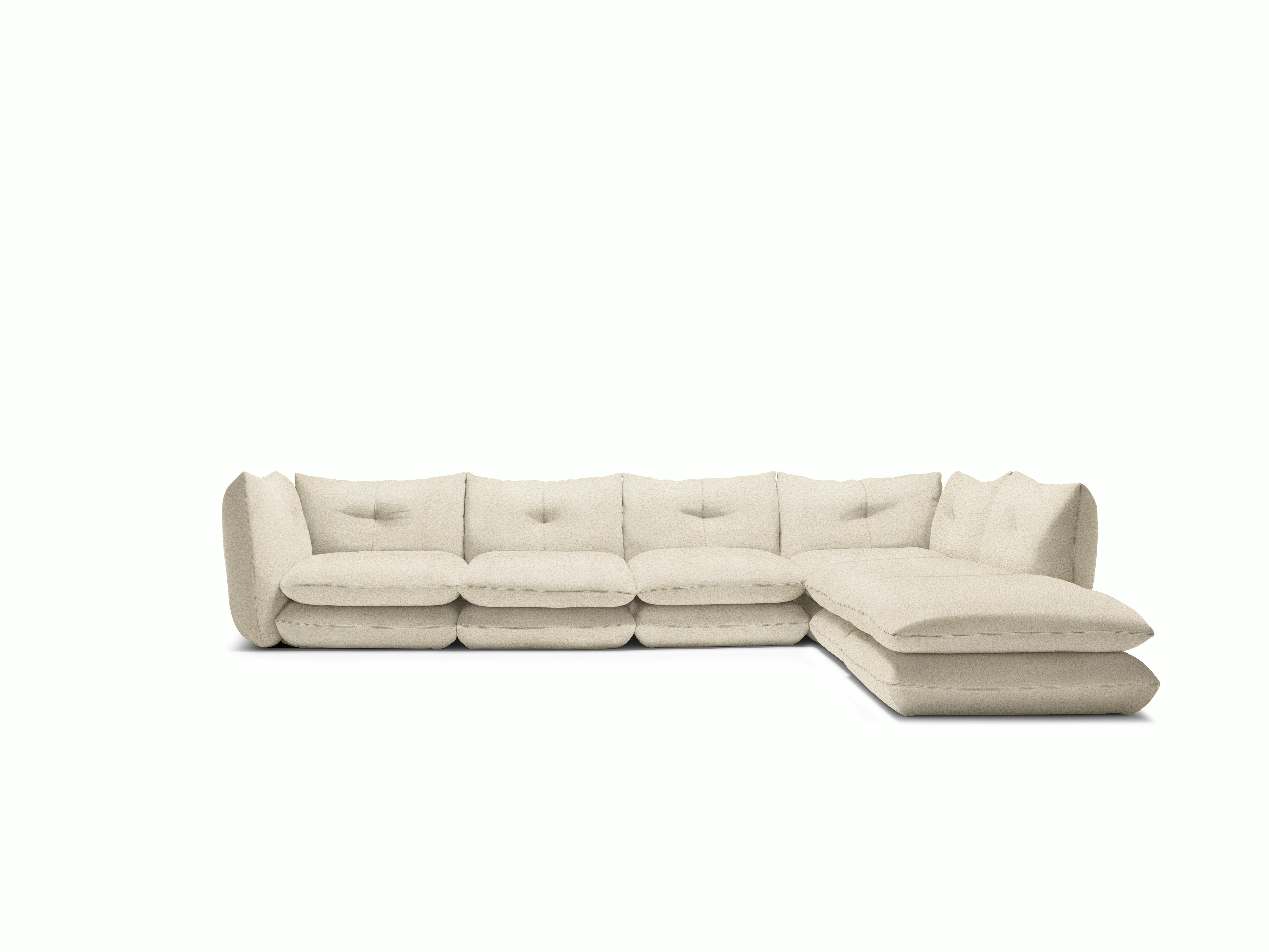 Pillo Sectional -  Right,  Five Seater with Ottoman,  Standard or Deep,  Puff,  Cloud