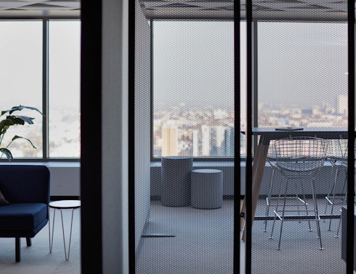 Rockwell Unscripted Creative Wall Rockwell Unscripted Creative wall, modular lounge, tall table, bertoia bartstools