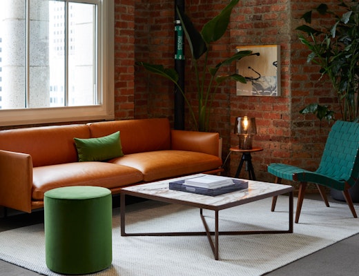 Risom Lounge Chair and Rockwell Unscripted Ottoman with Muuto risom lounge chair krusin coffee table marble rockwell unscripted ottoman muuto outline sofa cosy table lamp san francisco showroom