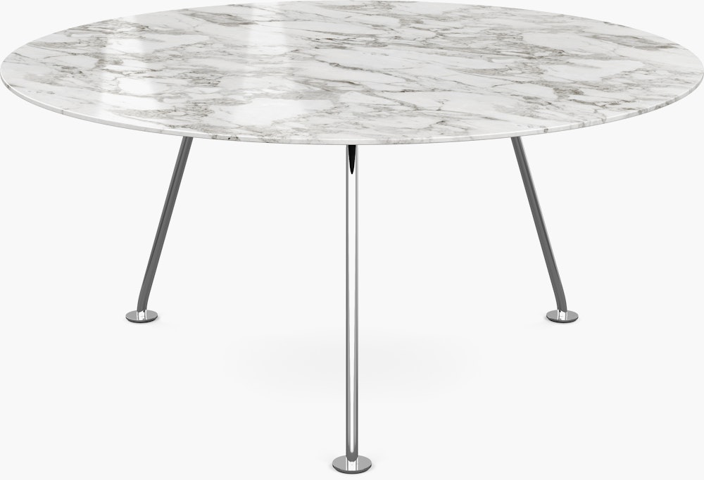 Grasshopper Dining Table - Round,  60",  Polished Arabescato Marble,  Polished Chrome"
