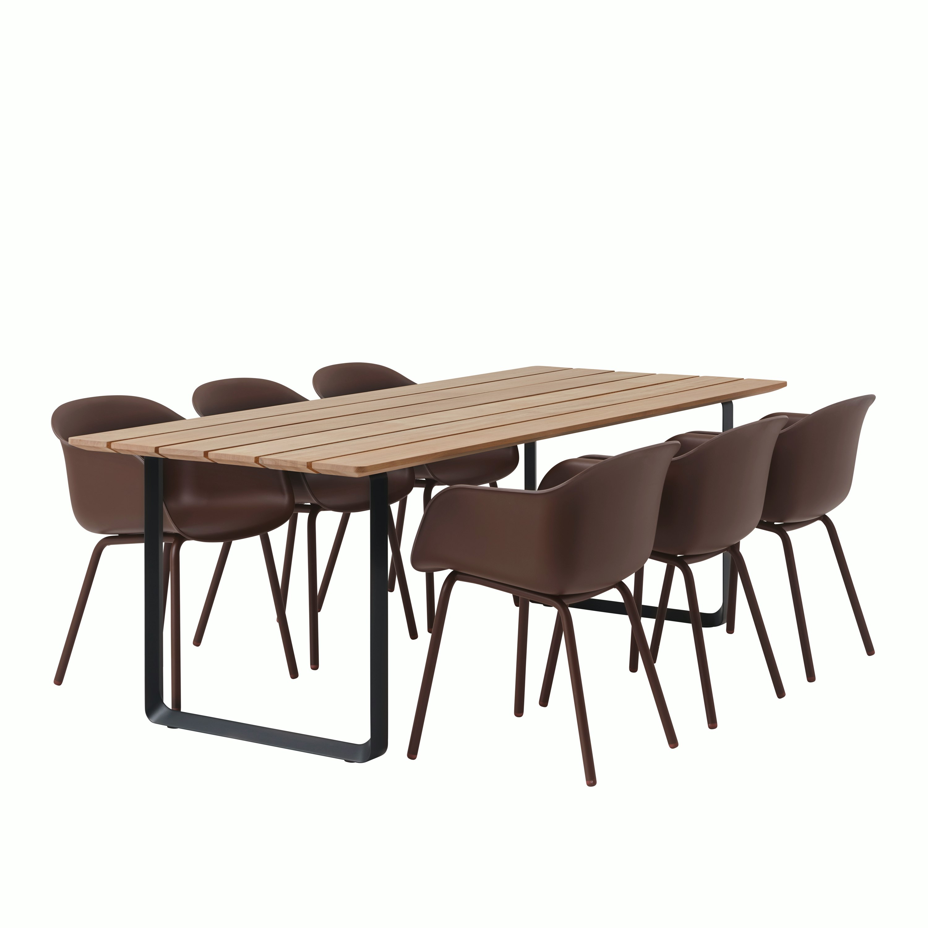 70 70 outdoor table 225x90 sapele mahogany anthracite black fiber outdoor armchair brown red muuto