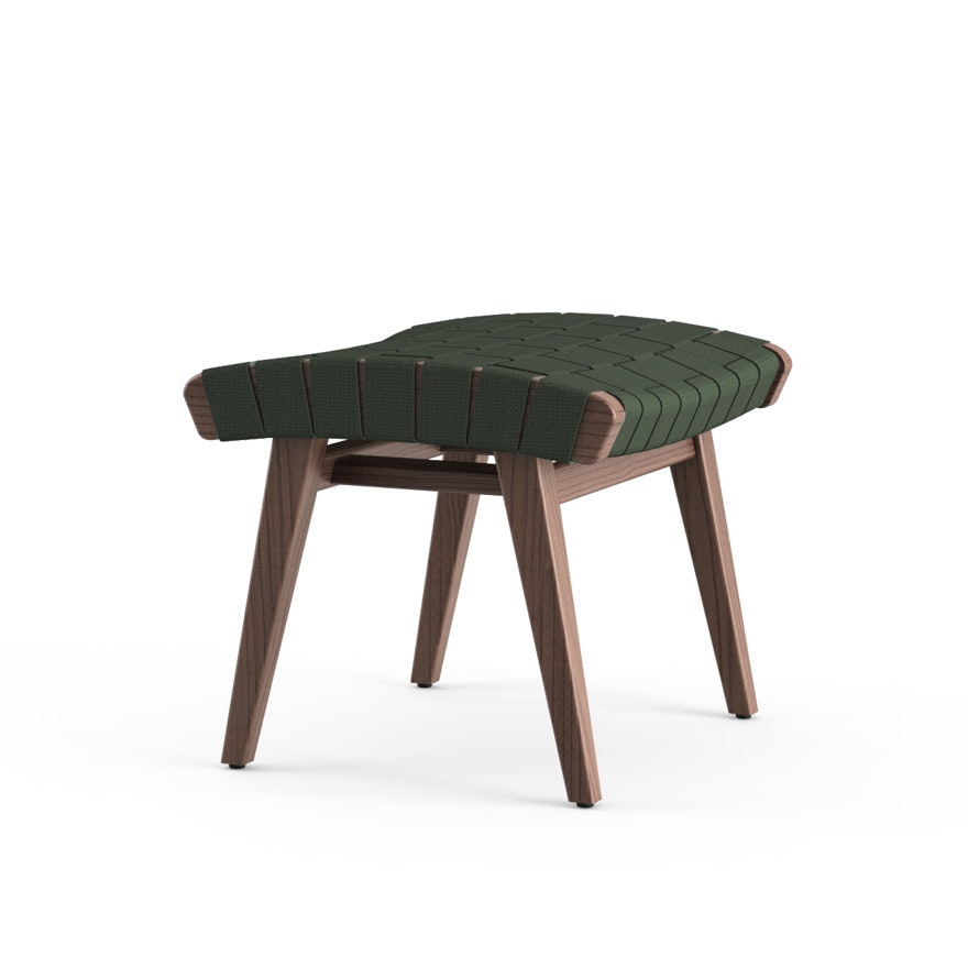 Risom Ottoman - Forest Green Cotton, Light Walnut