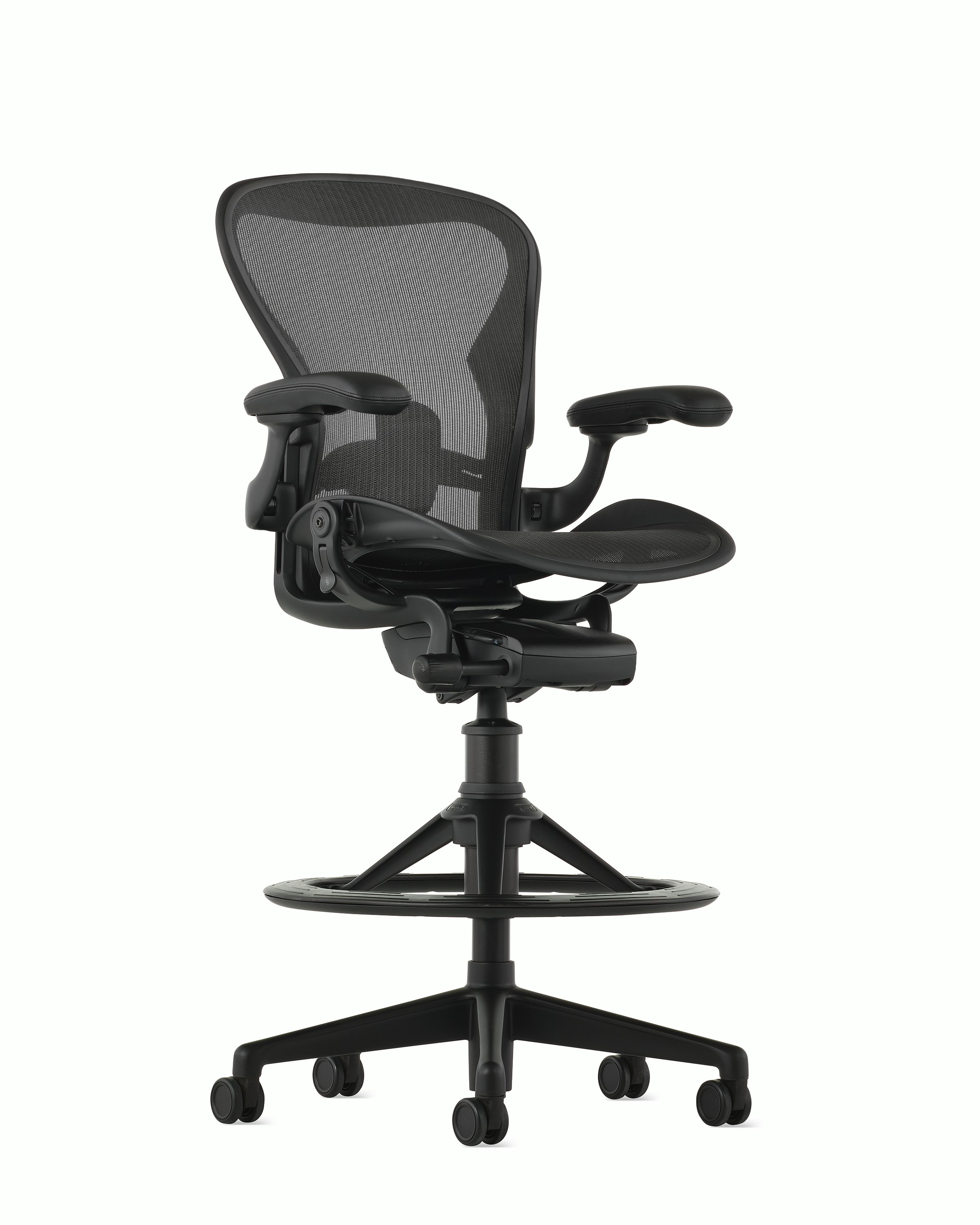 Aeron Stool in Onyx with Adjustable Lumbar, Standard Tilt and stationary arms