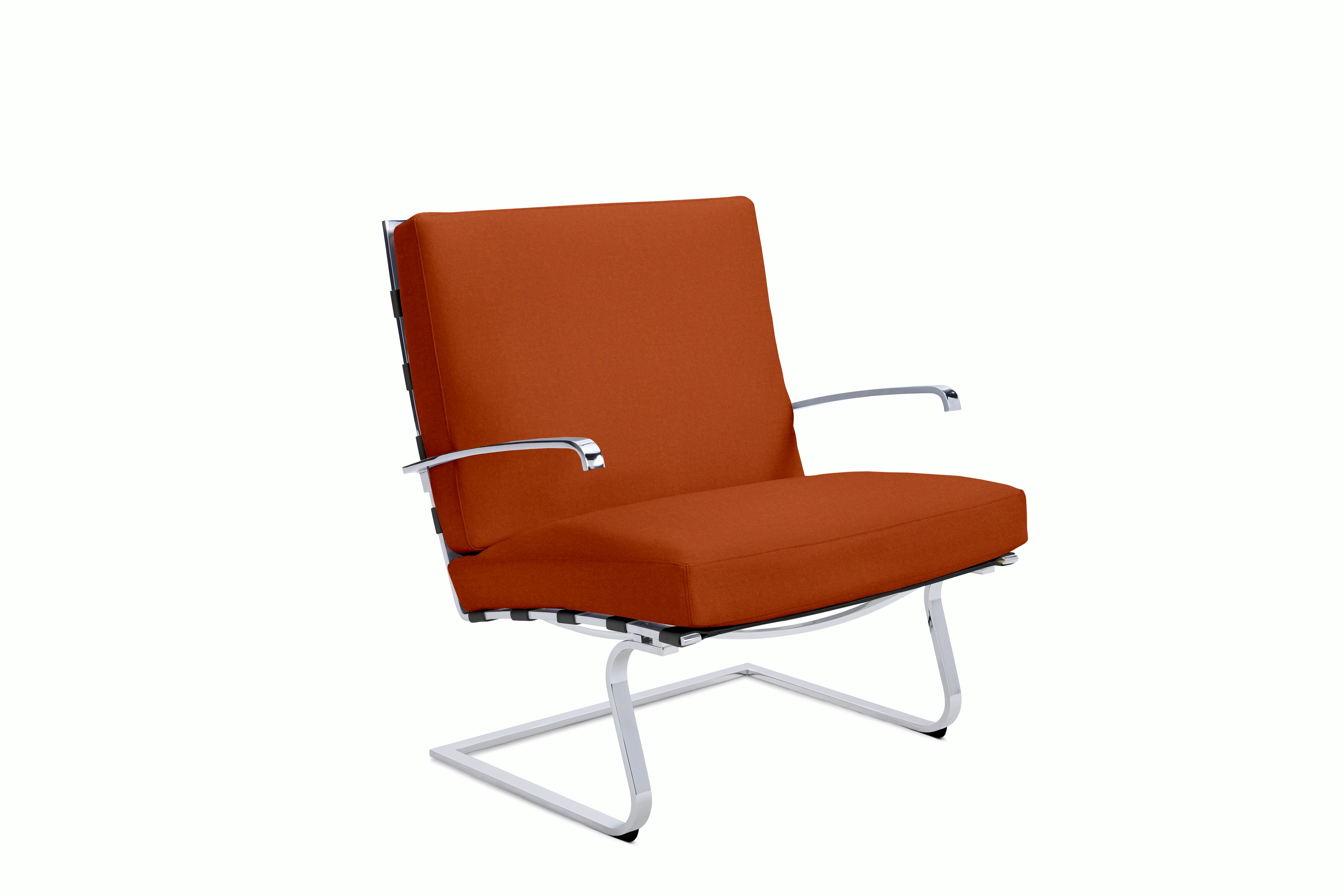 Tugendhat Chair in Oh La La,  Brandy with belting in Belting Leather,  Black and chrome frame