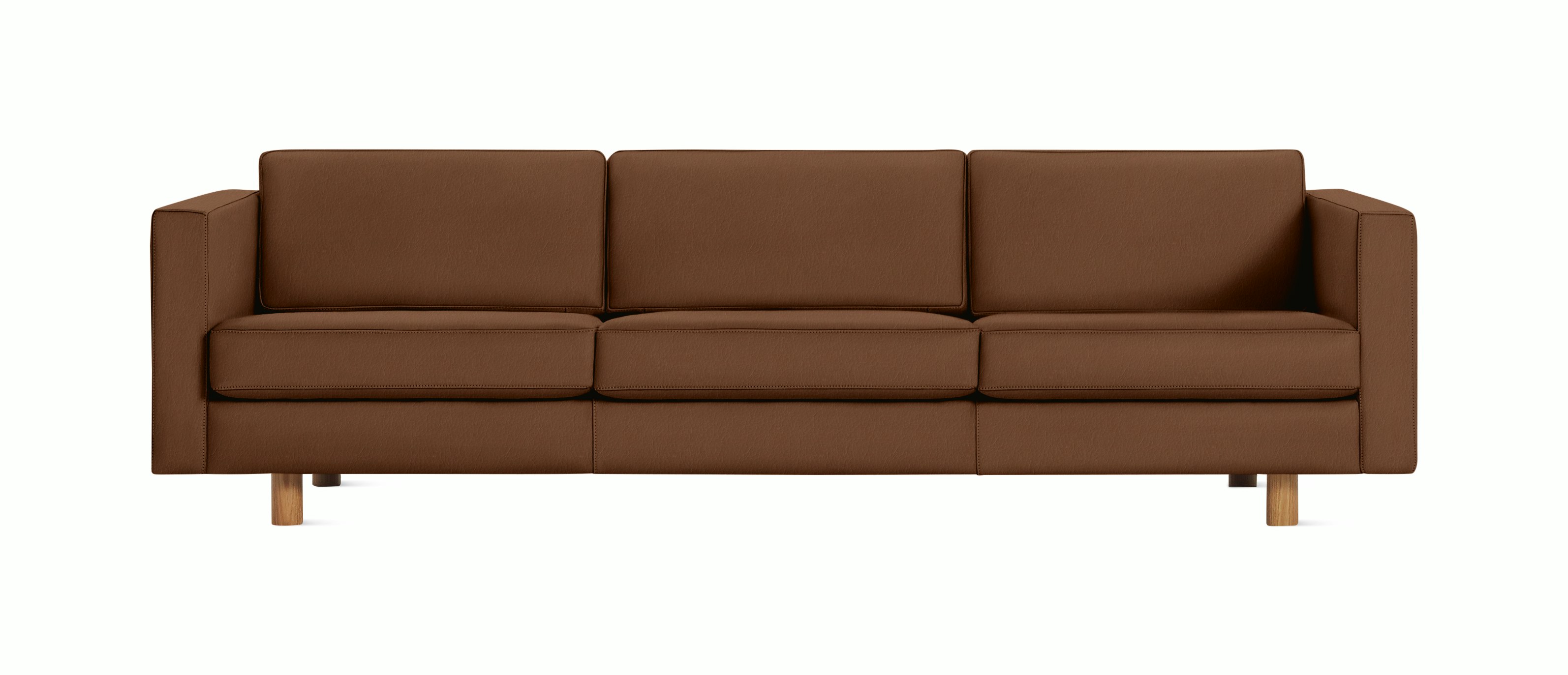 Lispenard Sofa three seater in warm brown ledge leather with 4" legs.