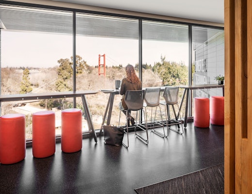 Knoll Works 2021 | Connected Campus knoll works 2021 connected capus csus rockwell unscripted tall table drink rail upholstered seat cylinder swivel stool Multigeneration by knoll bar stool shared spaces focus study