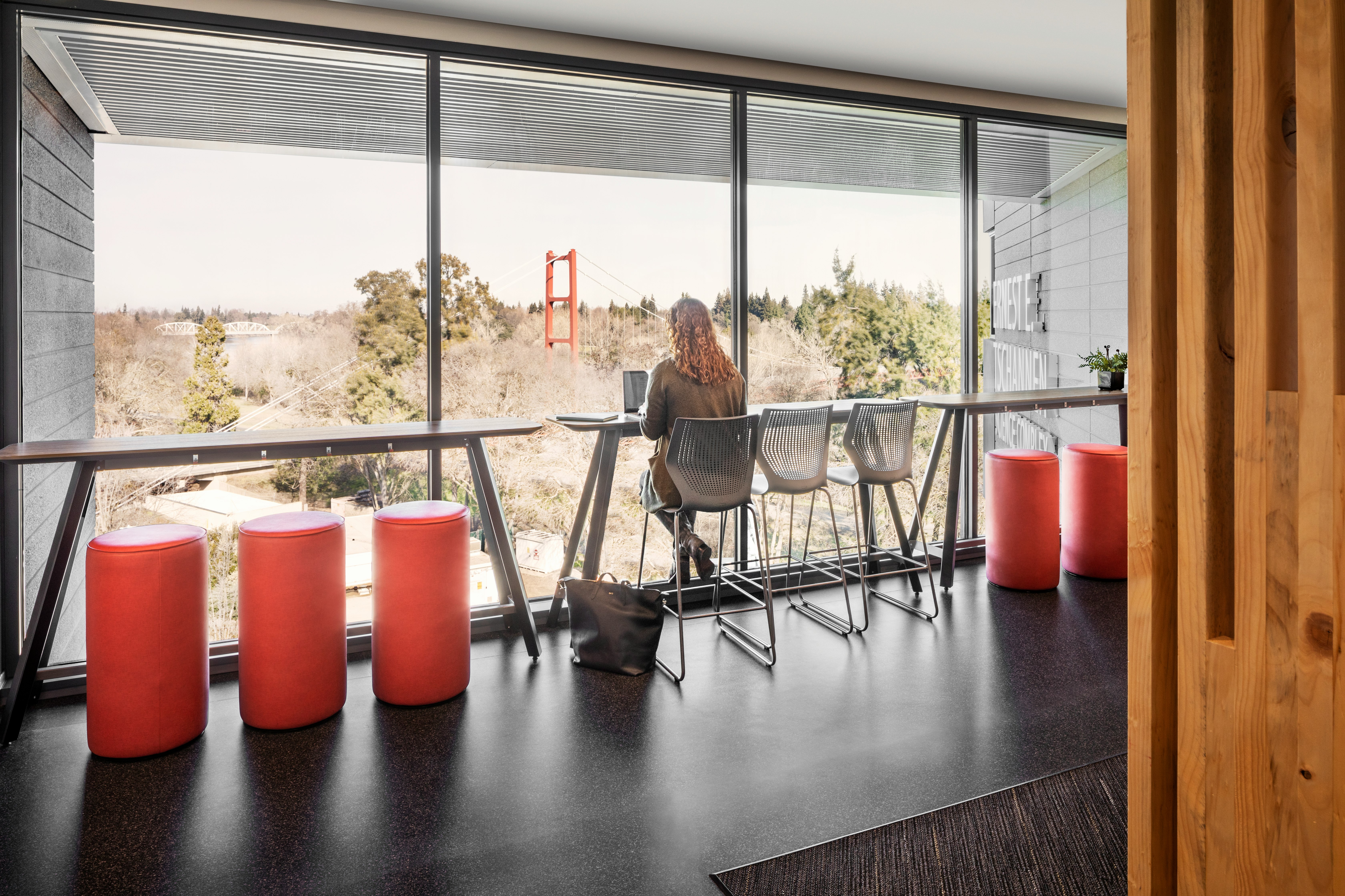 knoll works 2021 connected capus csus rockwell unscripted tall table drink rail upholstered seat cylinder swivel stool Multigeneration by knoll bar stool shared spaces focus study