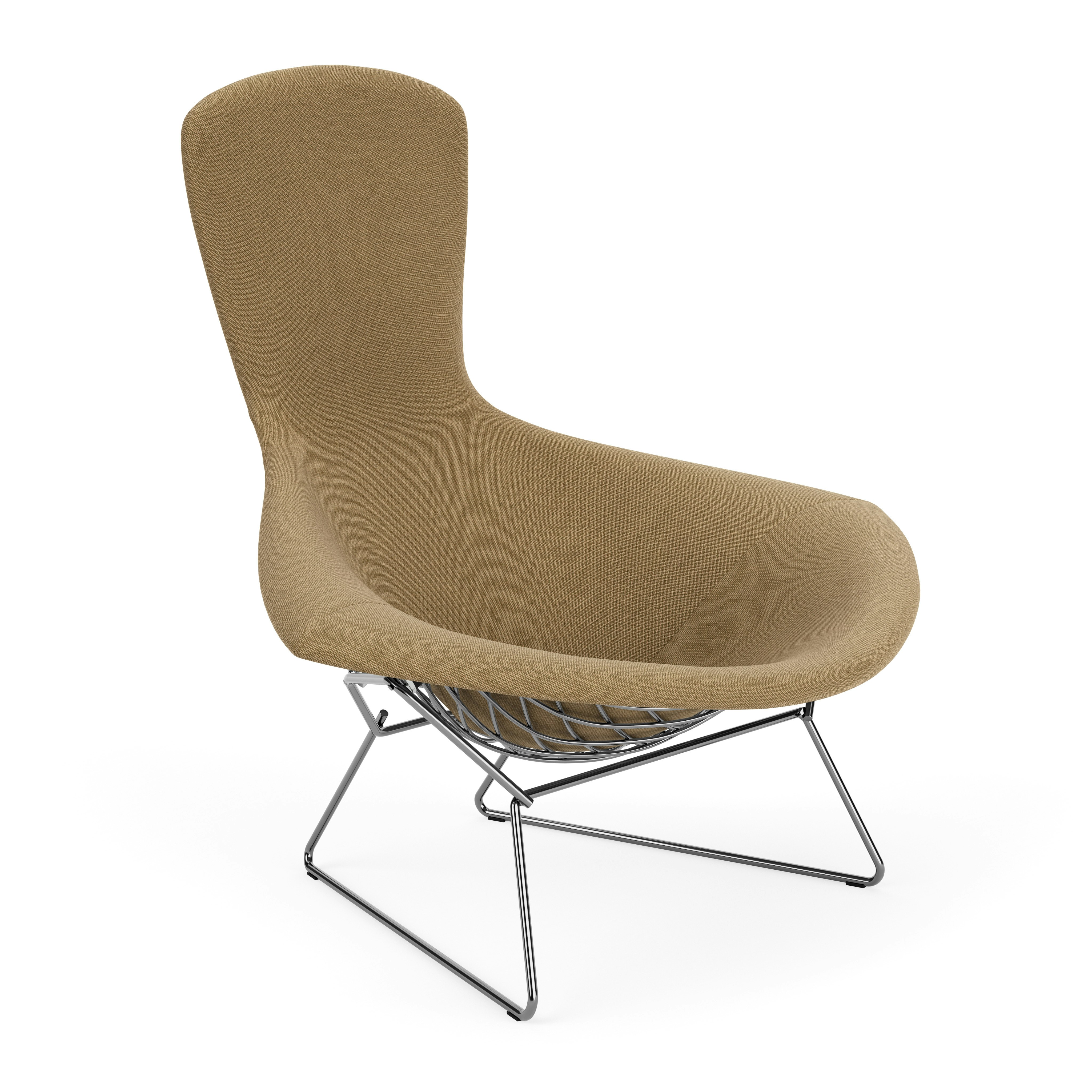 Bertoia Bird Lounge Chair, Polished Chrome, Full Cover, Hourglass, Latte