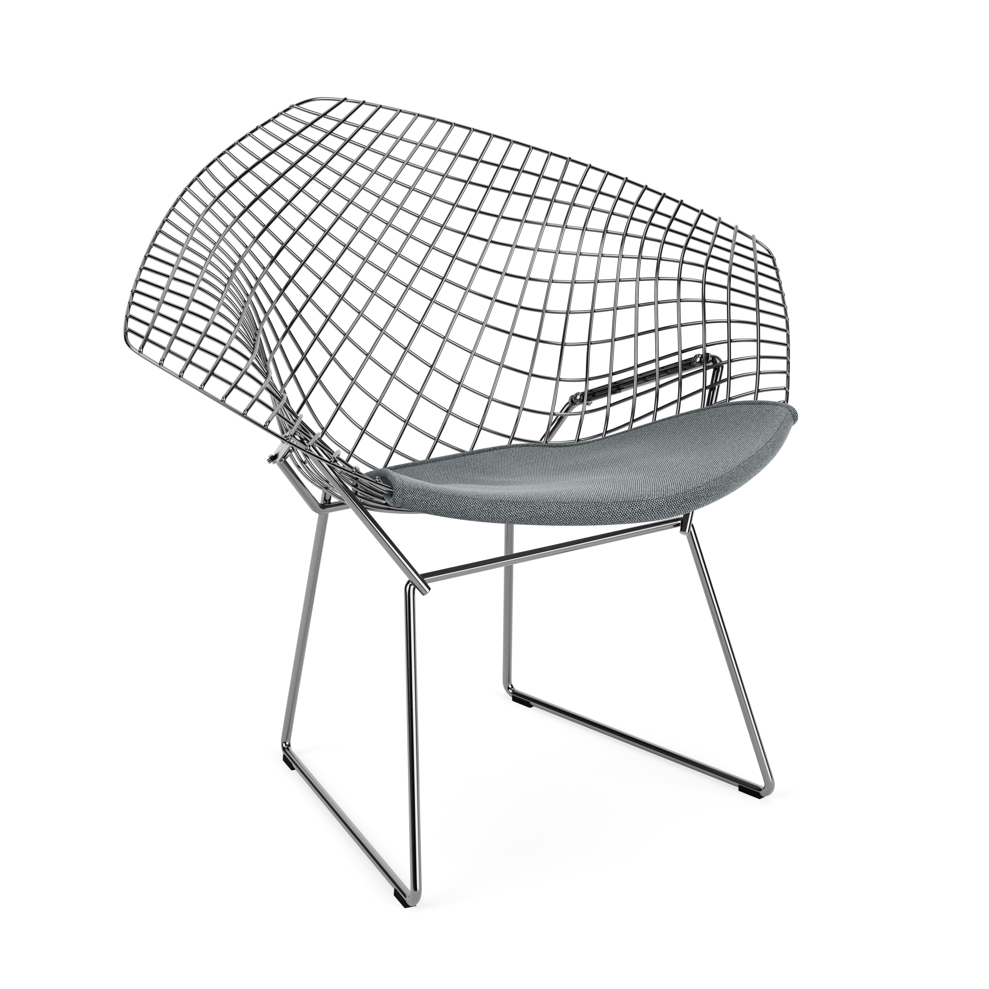 Bertoia Diamond Chair, Polished Chrome, Seat Pad, Hourglass, Iron