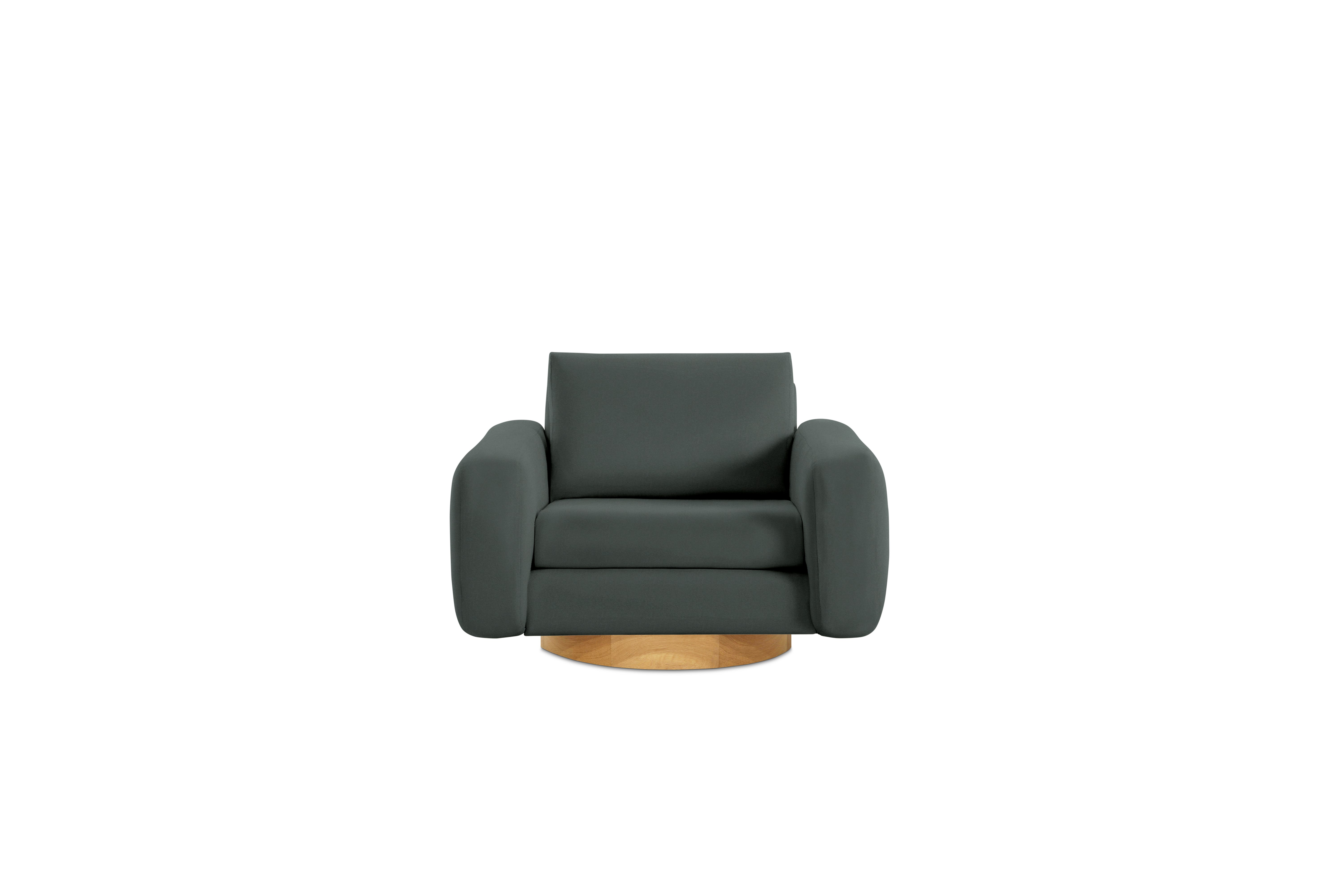 Mesa Lounge Swivel Chair - Marquis Velvet,  Charcoal,  Oak
