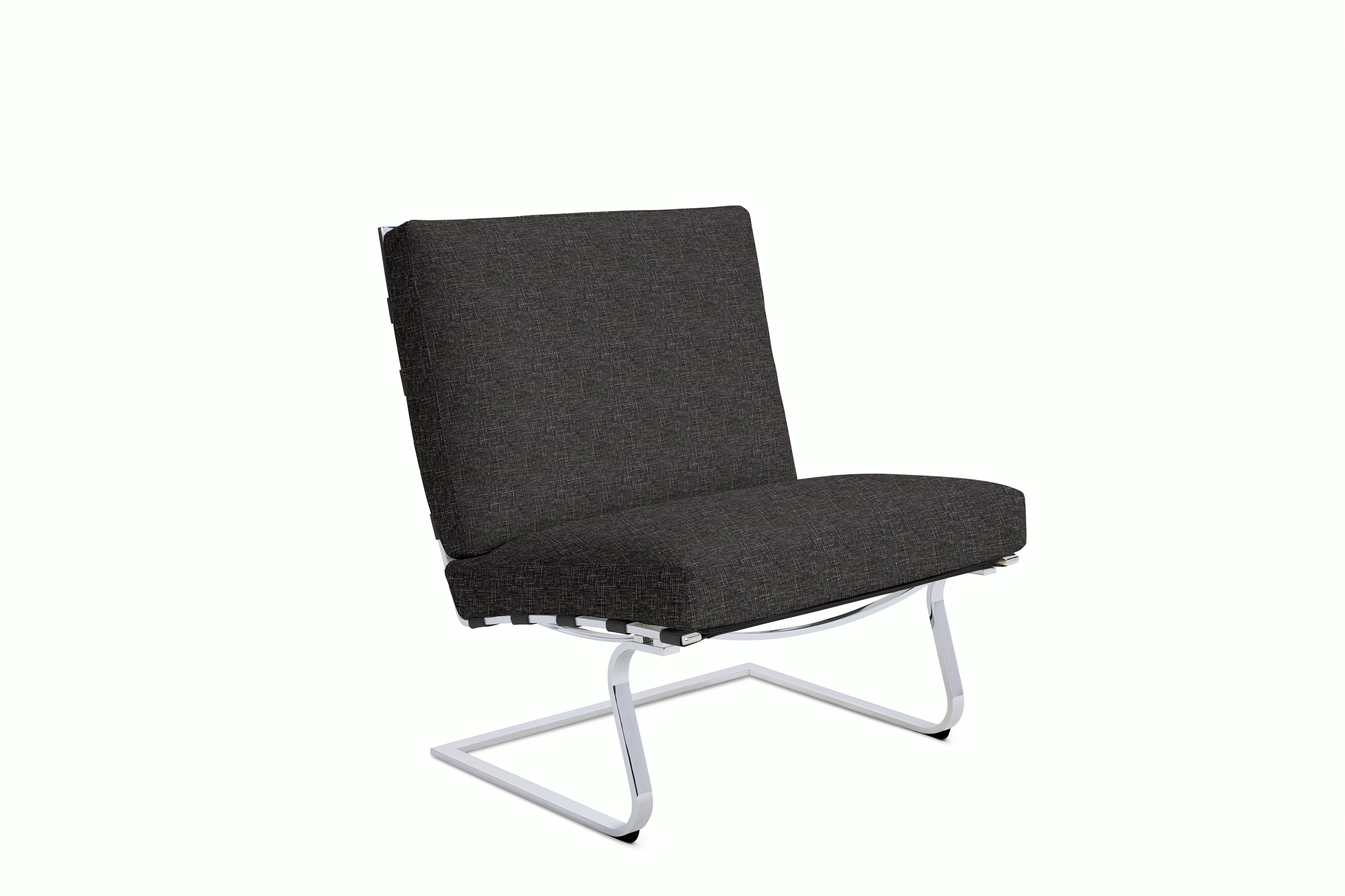 Tugendhat Chair in Diva,  Coal with belting in Belting Leather,  Black and chrome frame