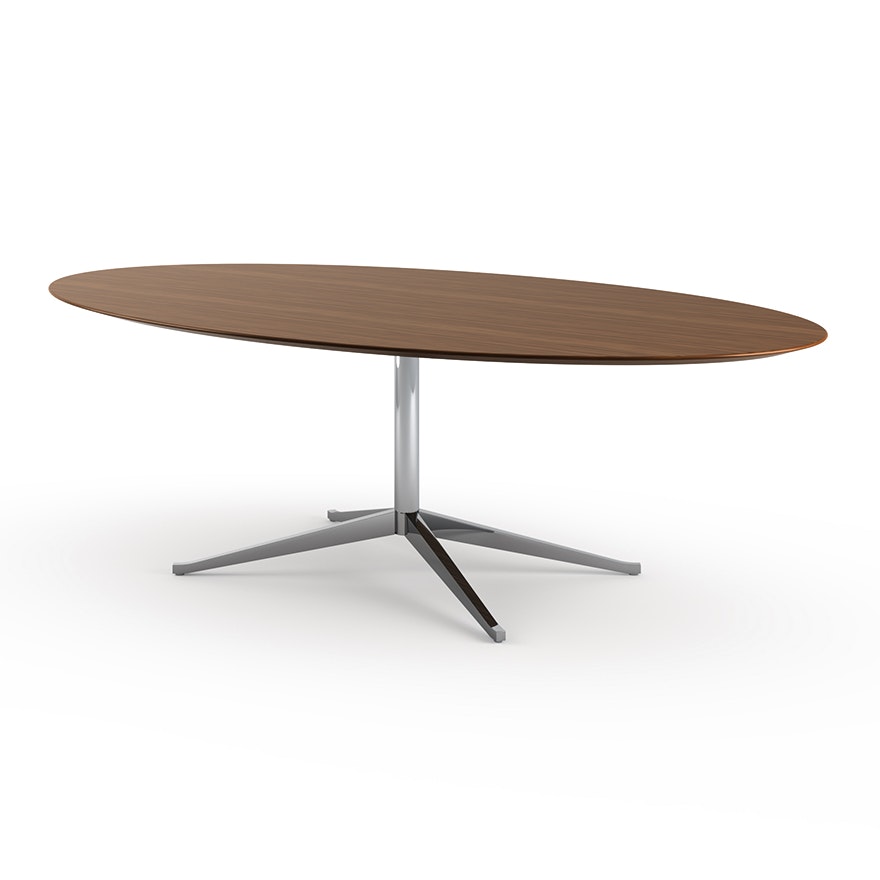 Florence Knoll Table Desk - Oval, 96", Medium Brown Mahogany, Polished Chrome