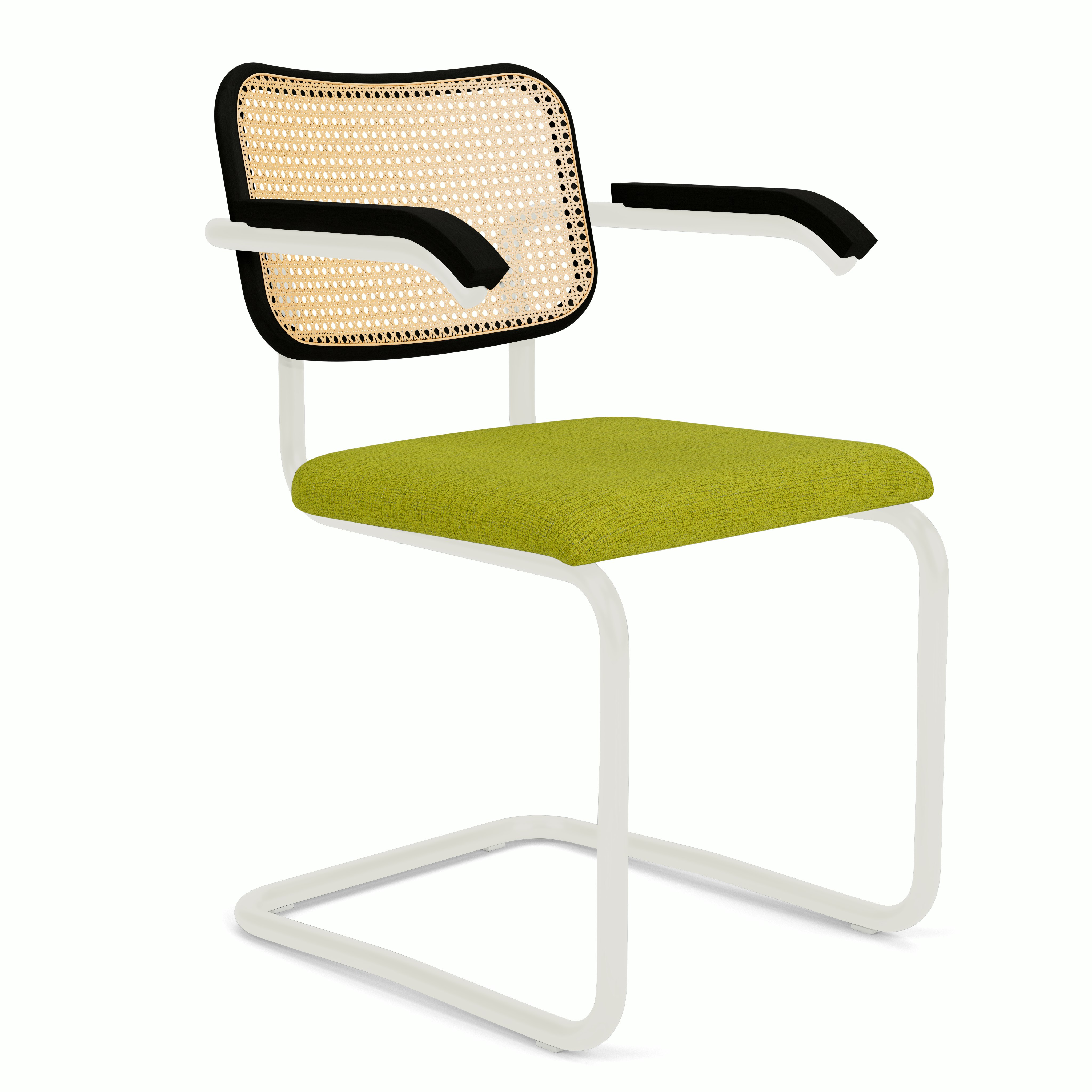 Cesca Upholstered Chair - Ebonized Beech ,  Armchair,  Seat Pad,  diva,  green,  white frame