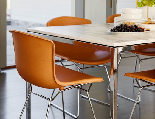 Bertoia Leather Covered Side Chair, Florence Knoll Dining Table Bertoia Leather Covered Side Chair Florence Knoll Dining Table