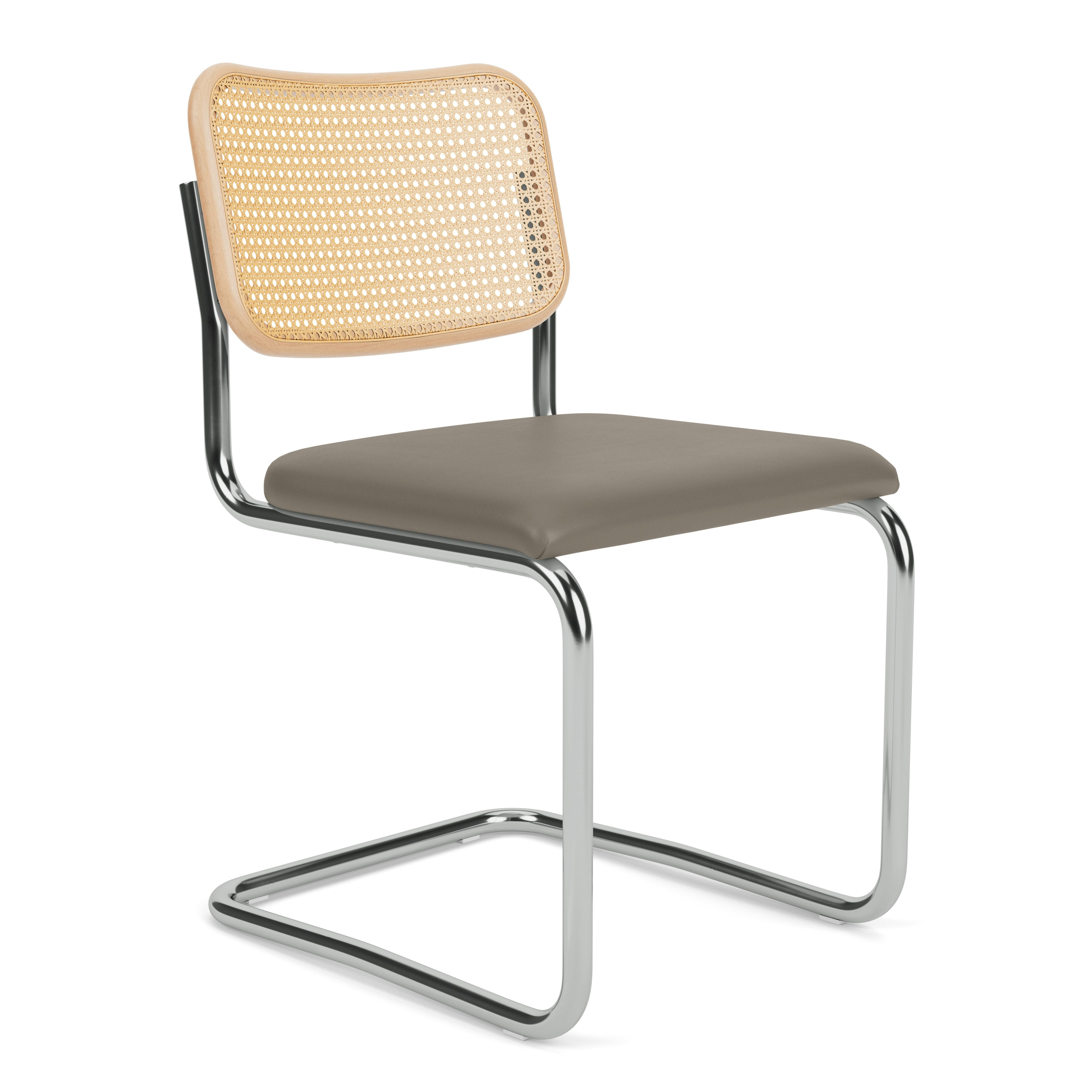 Cesca Side Chair, Caned \ Natural BeechBack, Upholstered Seat, Acqua Leather, Aquitania