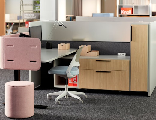 Ollo  neocon 2018 hospitality at work ollo k. stand fabric screen beller desktop collection calibre storage