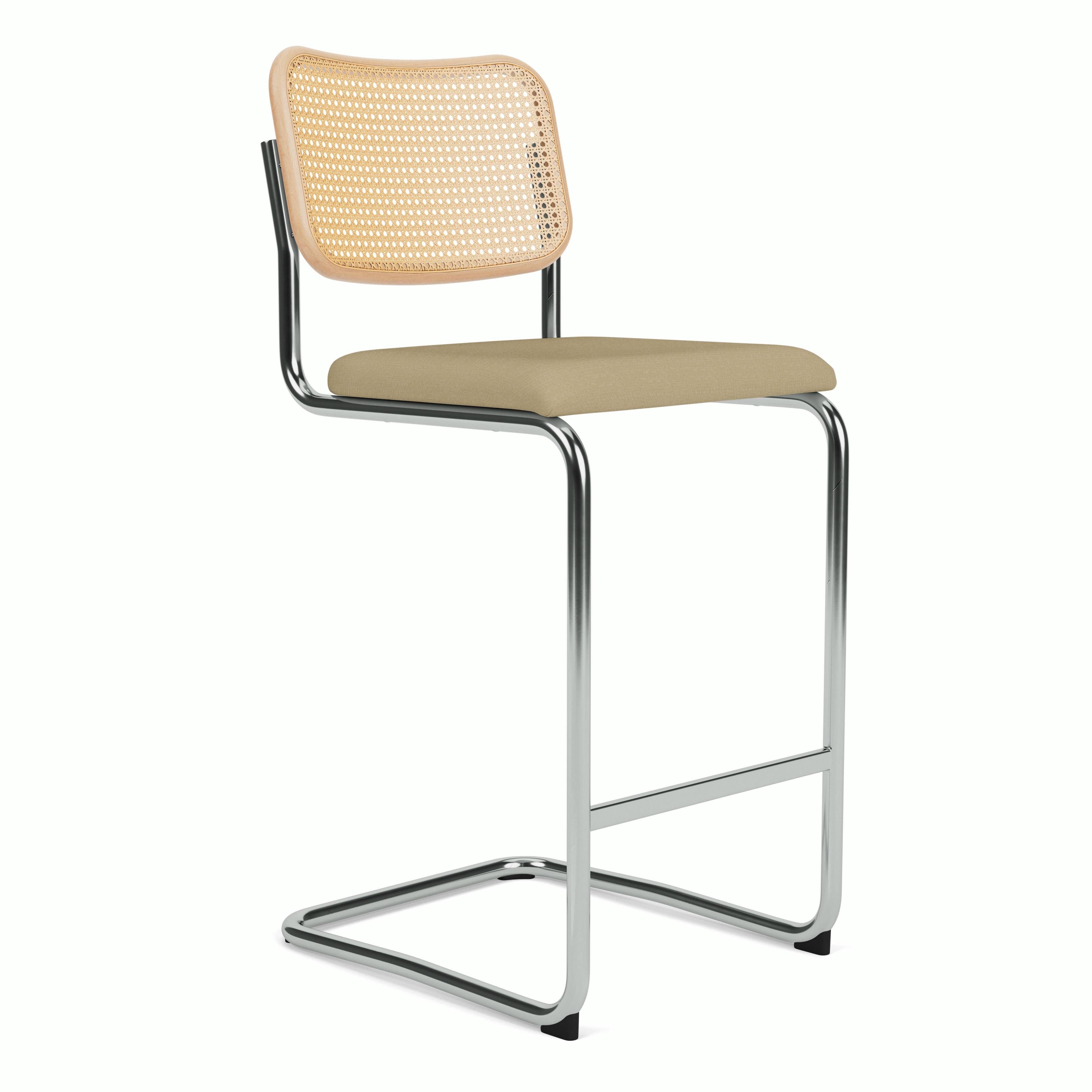 Cesca Bar Stool - Caned with Natural Beech Back,  Upholstered Seat,  Topos,  Papyrus