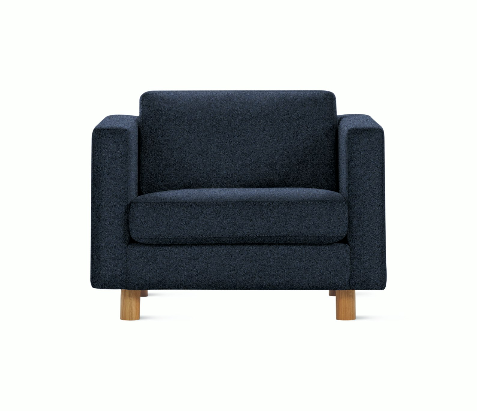 Lispenard Armchair in heathered dark blue color with 4" legs.