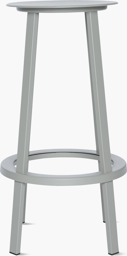 A sky grey Revolver Barstool viewed from the side