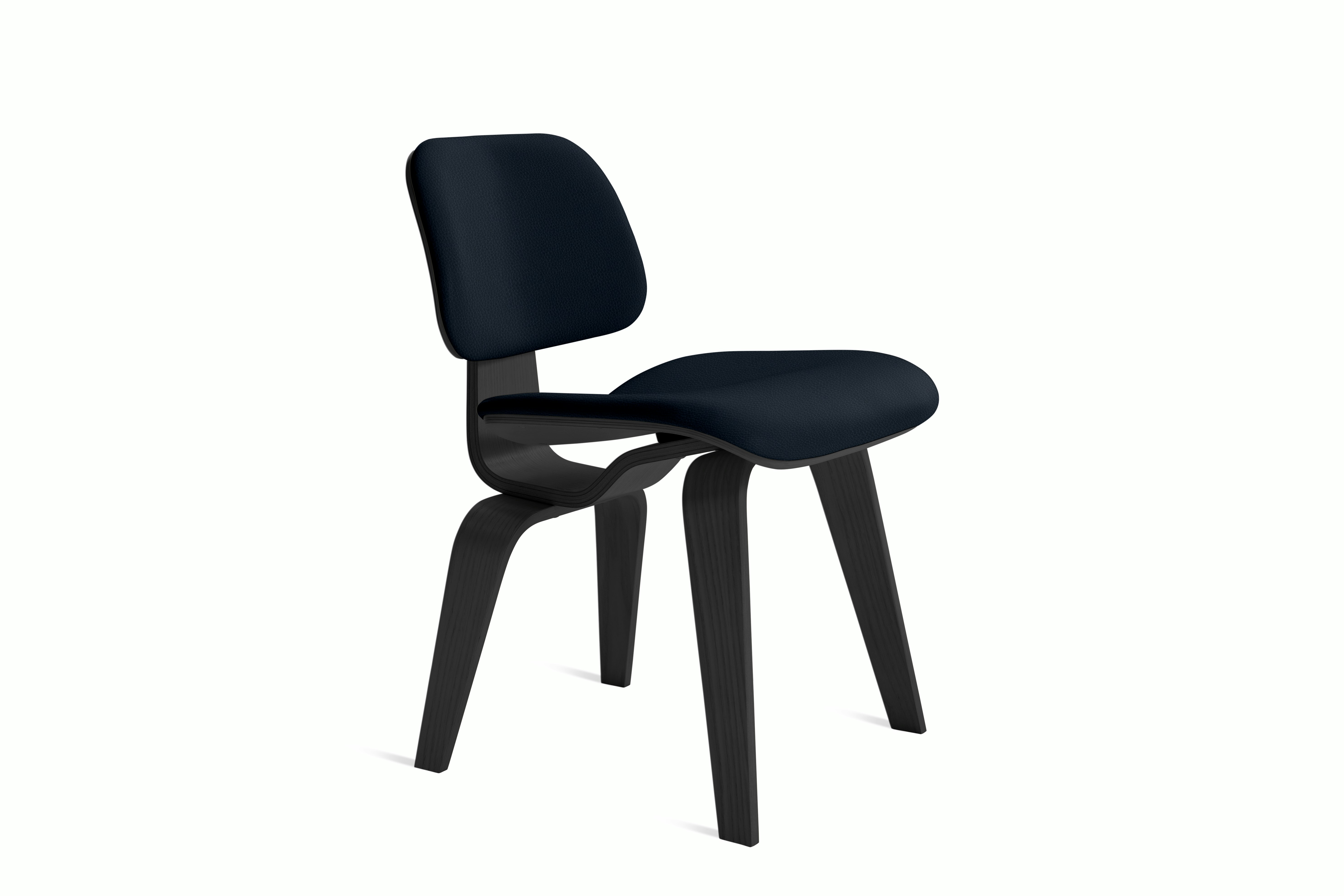 Eames Molded Plywood Dining Chair Wood Base (DCW) in Ebony,  Prone Leather,  Sail