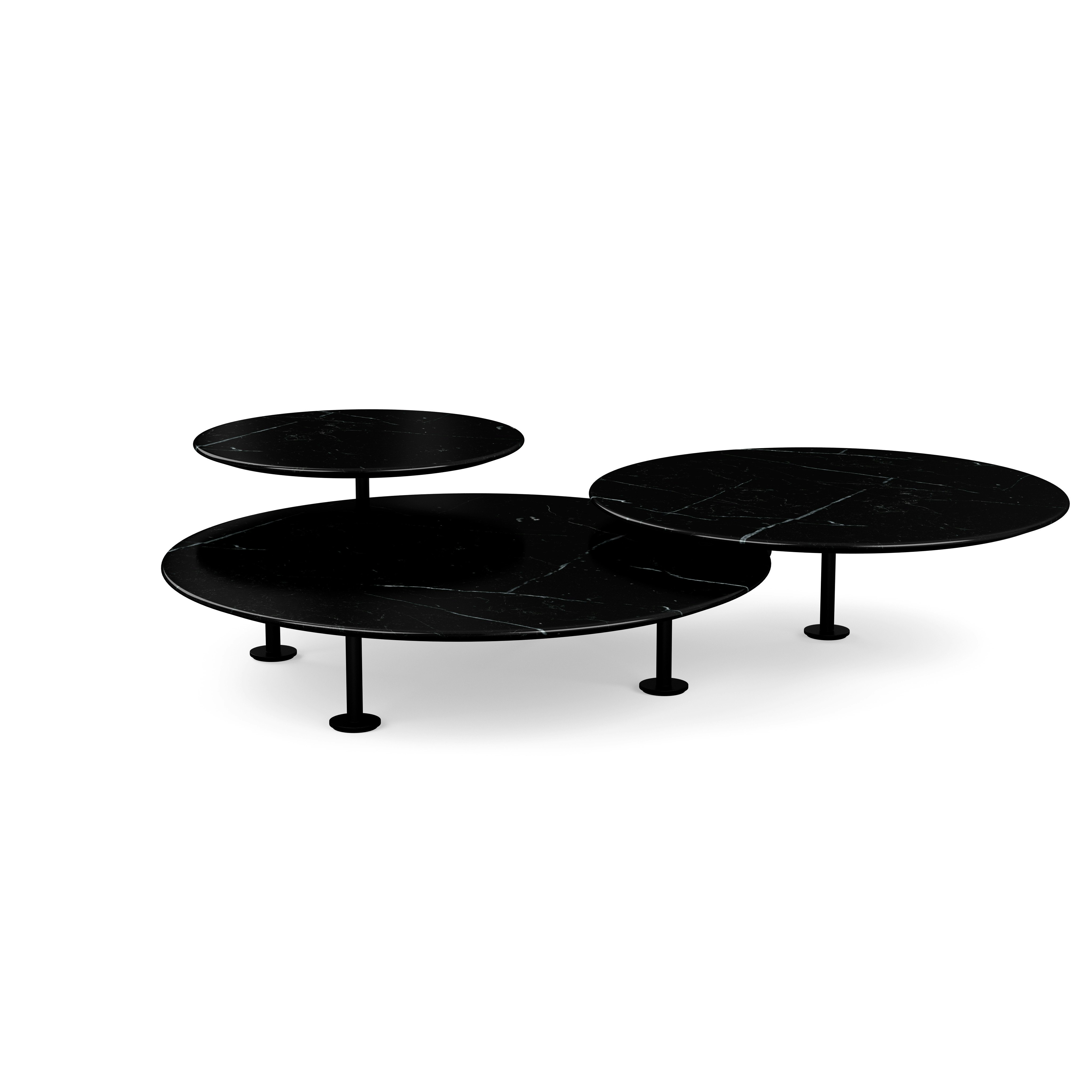 Grasshopper Triple-Top Coffee Table - Marble, Polished Nero Marquina, Black