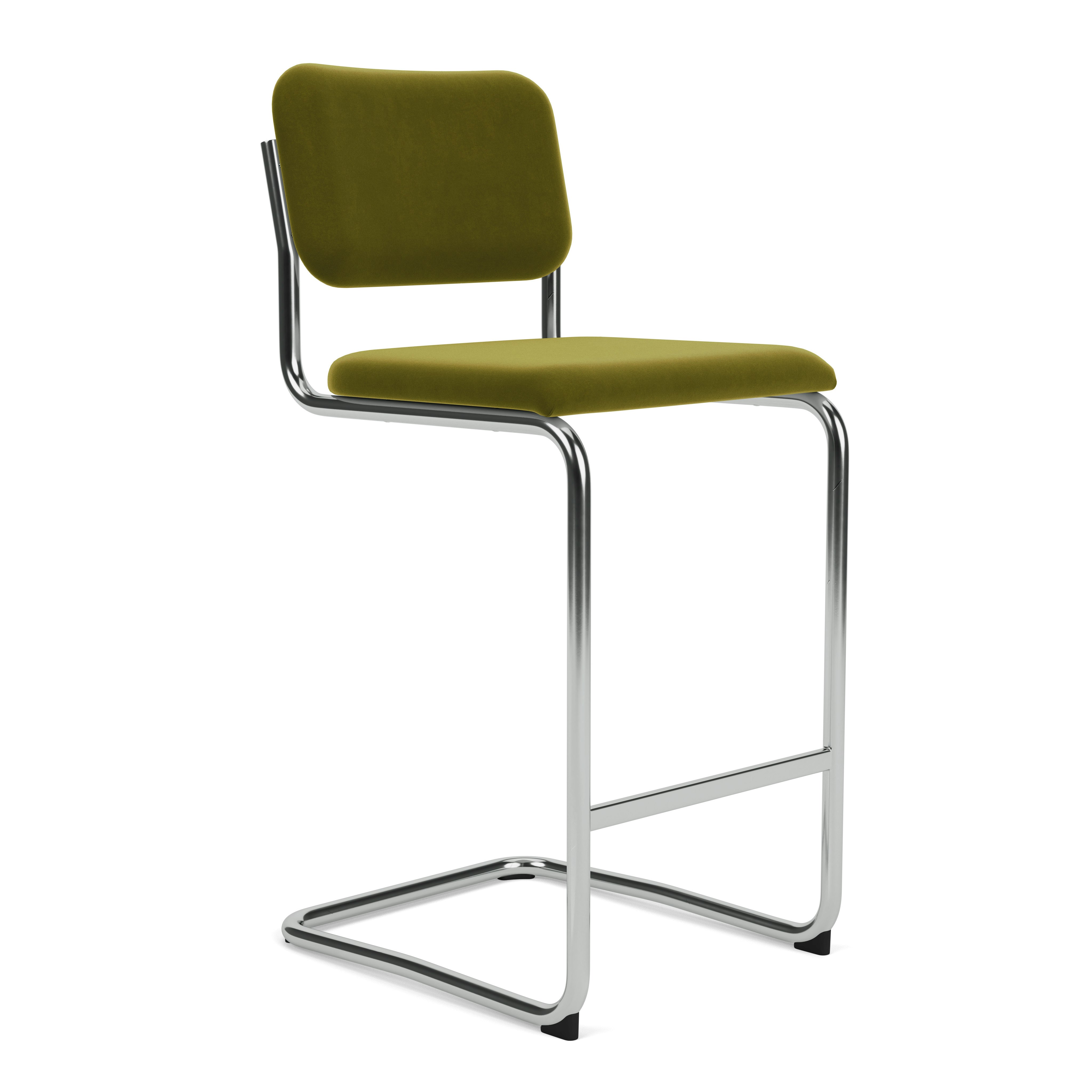 Cesca Stool Fully Upholstered, Knoll Velvet, Moss, Bar
