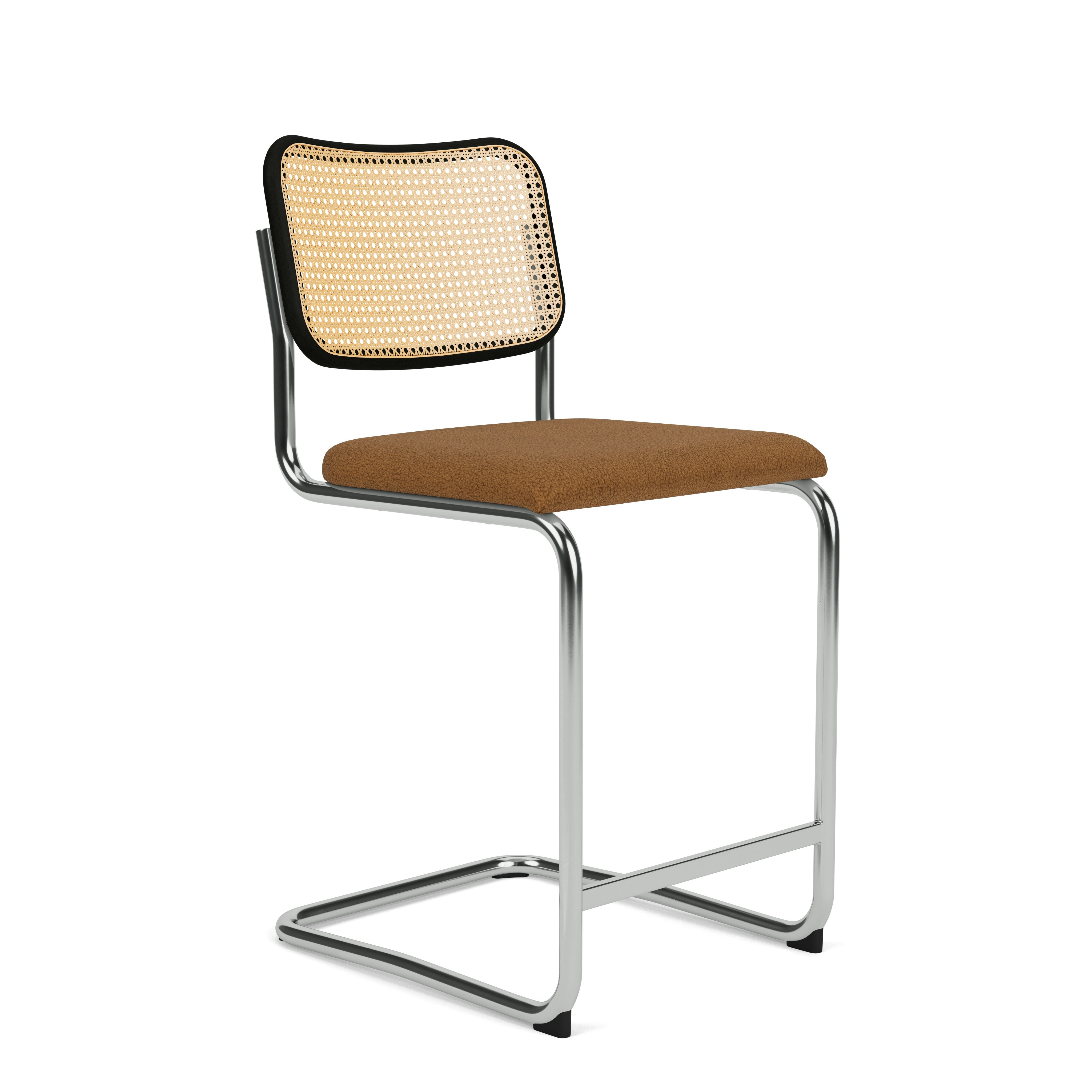 Cesca Counter Stool - Caned/Ebonized Beech Back, Upholstered Seat, Puff, Bronze