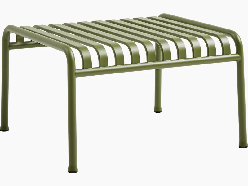 A Palissade Ottoman in olive green.