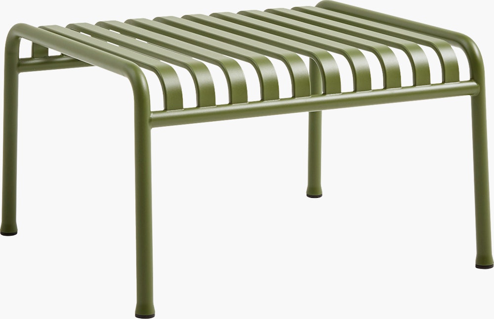 A Palissade Ottoman in olive green.