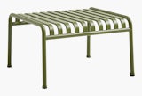 A Palissade Ottoman in olive green. A Palissade Ottoman in olive green.