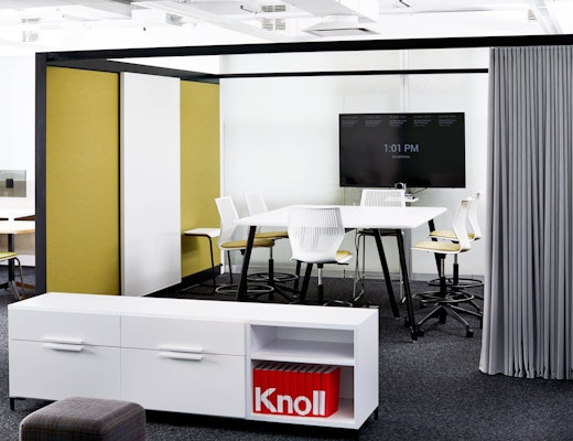 rockwell unscripted sawhorse table multigeneration by knoll stool rockwell unscripted creative wall raised anchor storage efficient planning neocon showroom 2017