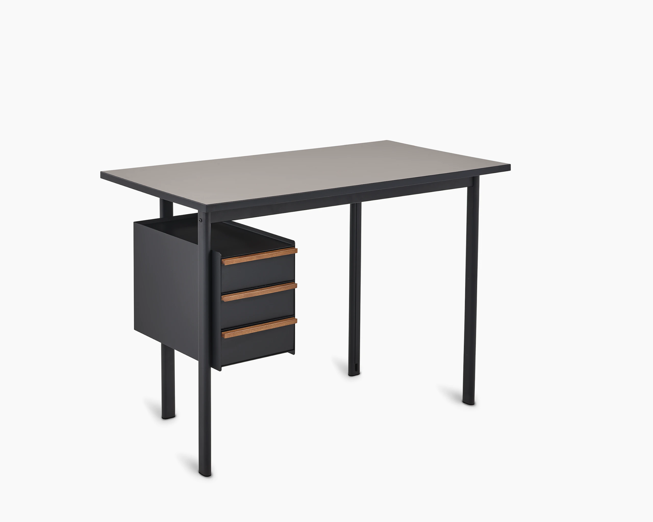 Angle view of Mode desk in black with sandstone top.